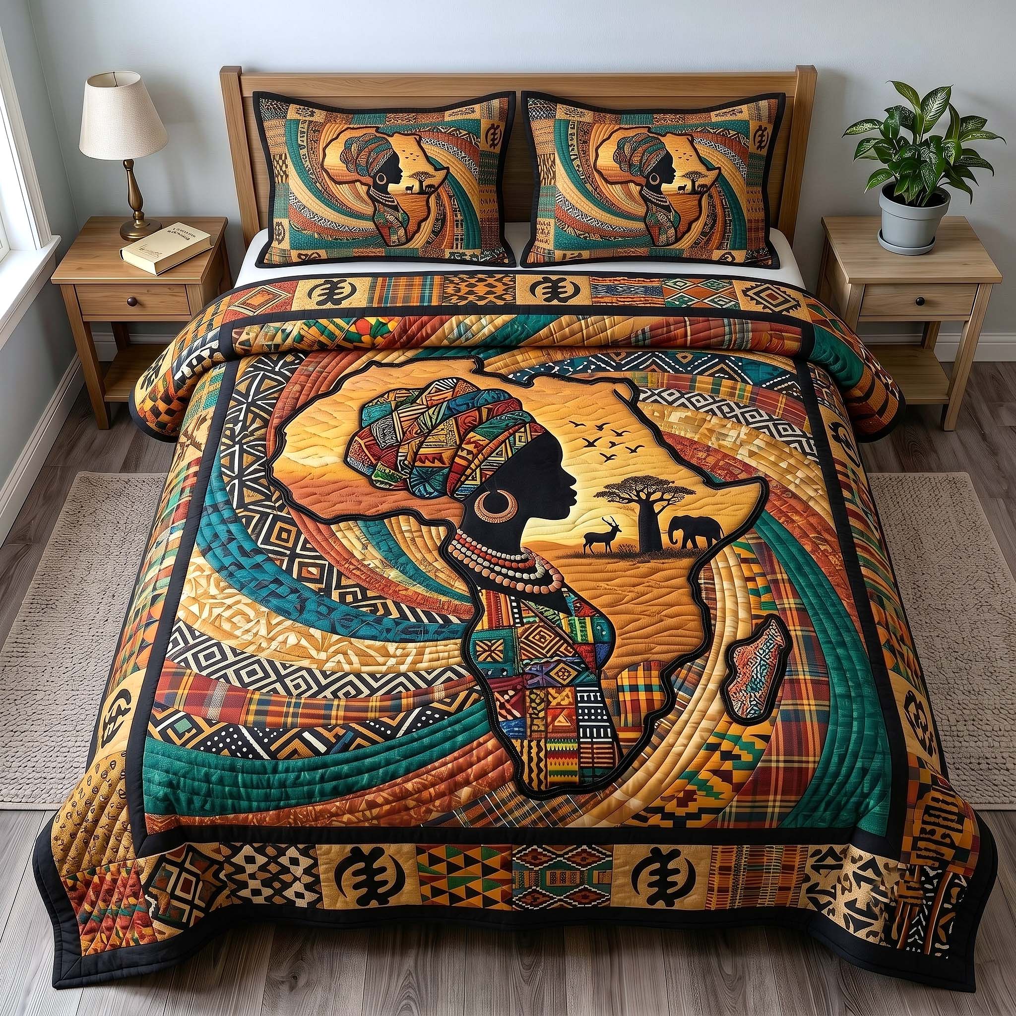 African Roots Quilted Bedding Set African Heritage Coverlet Set Gift For Living Room