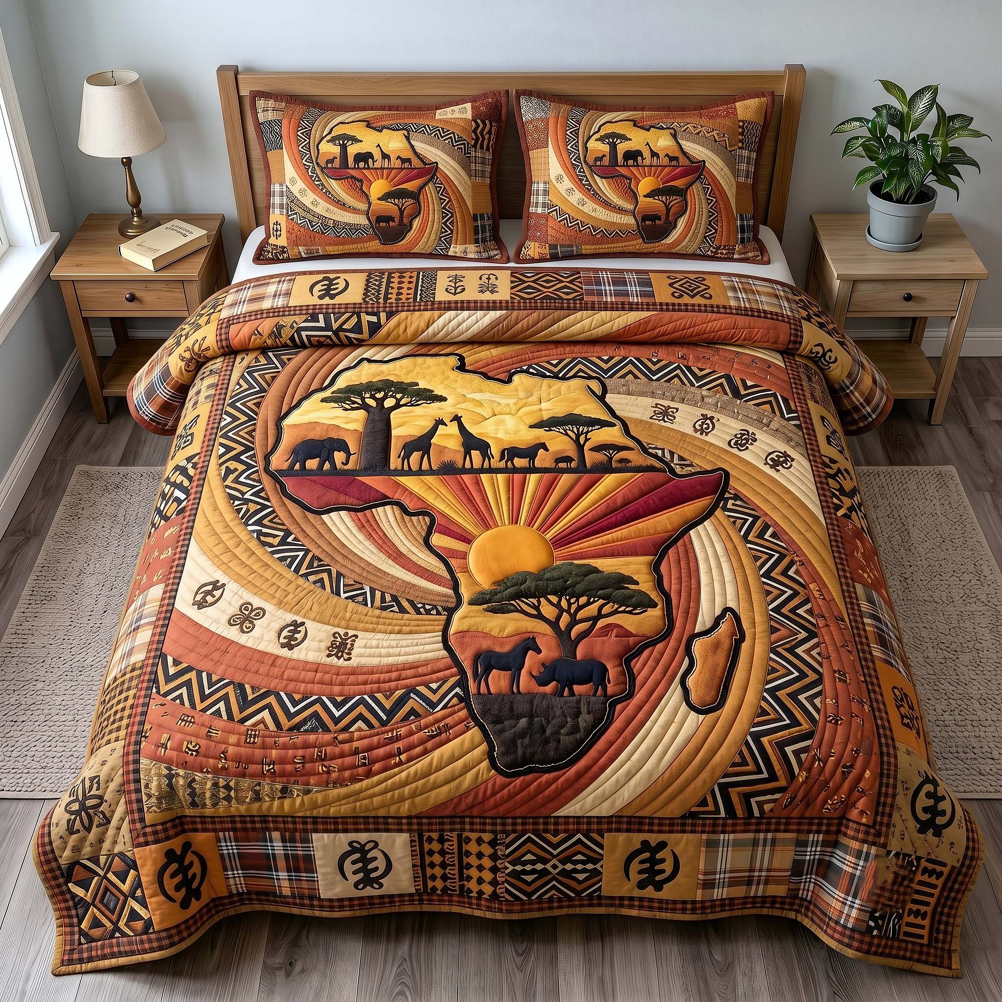 African Roots Quilted Bedding Set African Heritage Coverlet Set Gifts For Living Rooms