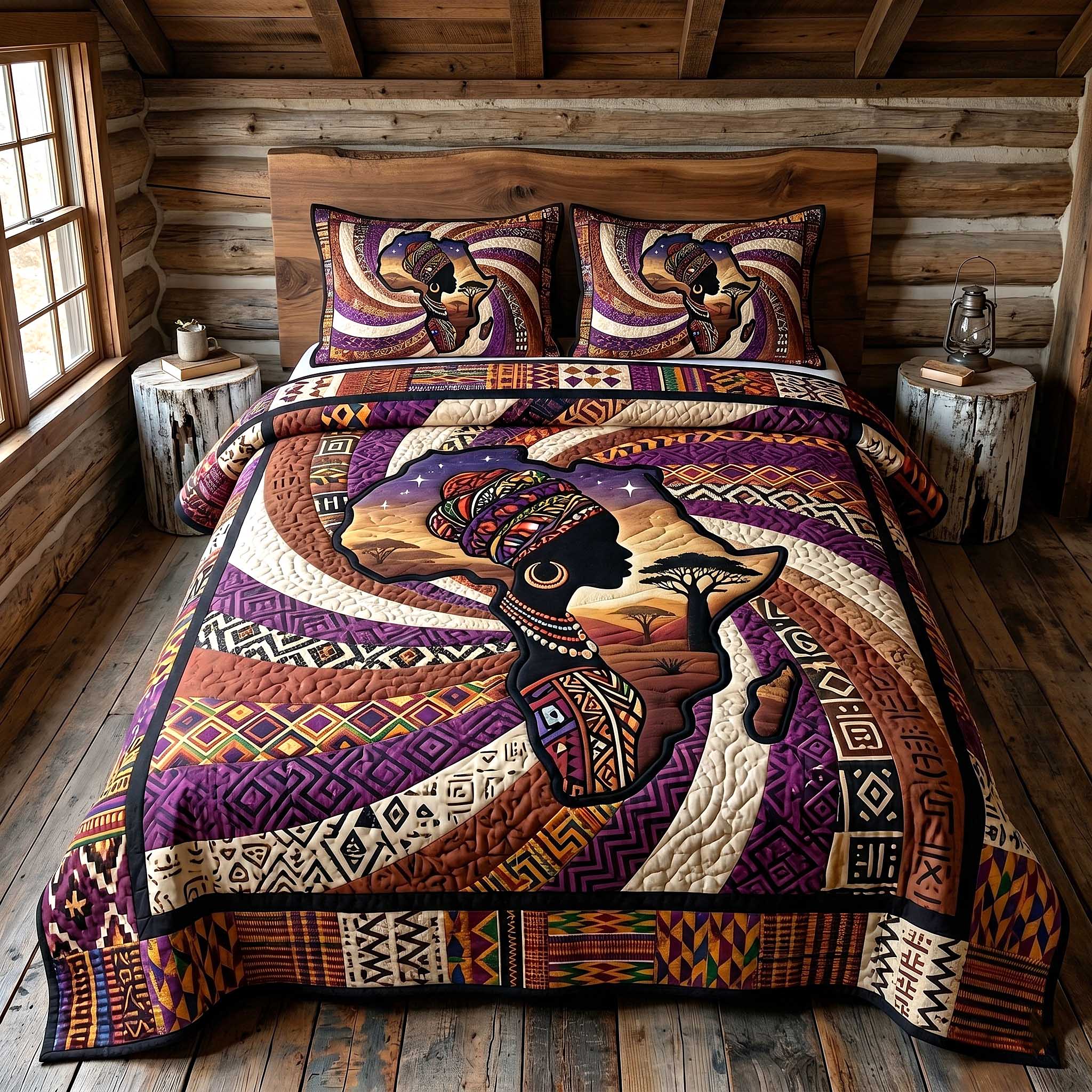 African Roots Quilted Bedding Set African Heritage Coverlet Set Unique Gift
