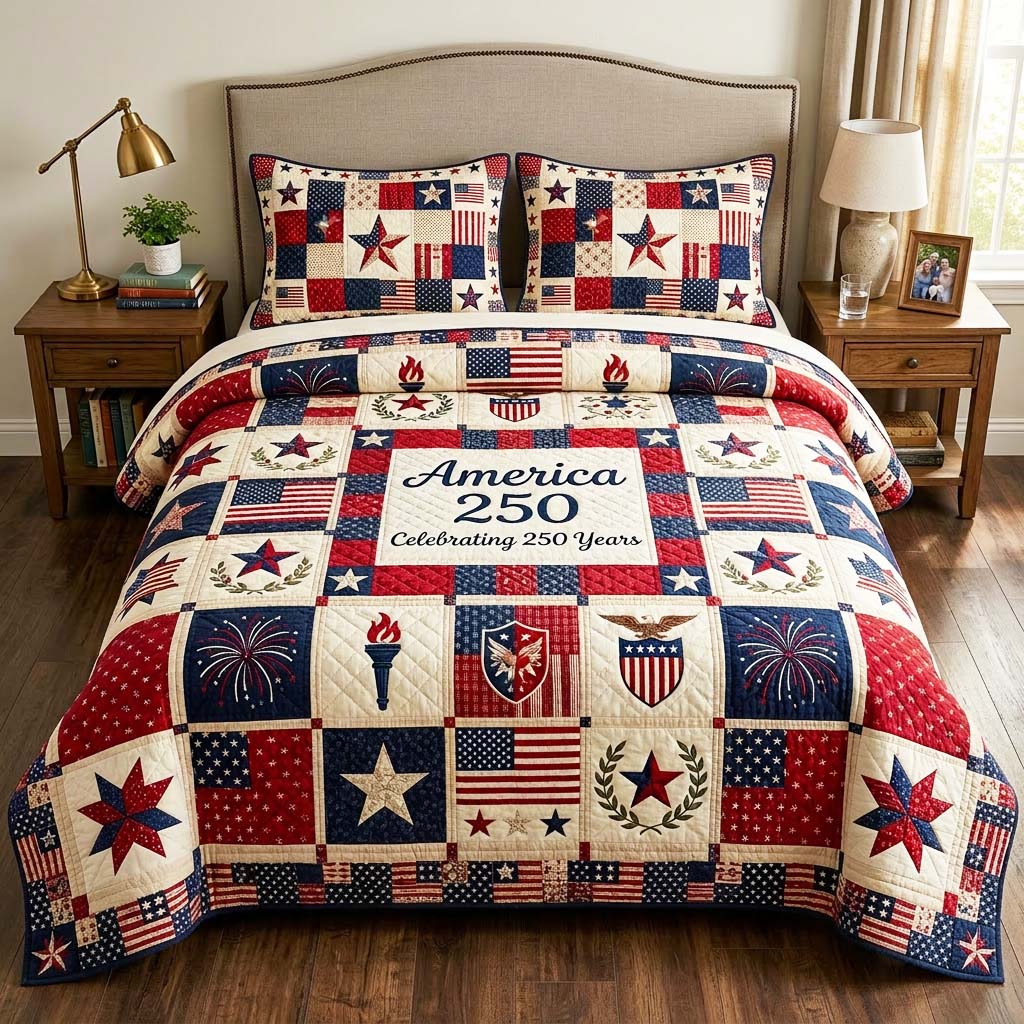 America Heritage Quilted Bedding Set Patriotic America Coverlet Set Room Gift For Him