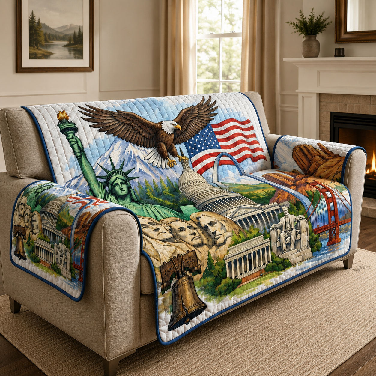 America Quilted Sofa Cover American Heritage Quilted Couch Cover New Home Gift Ideas