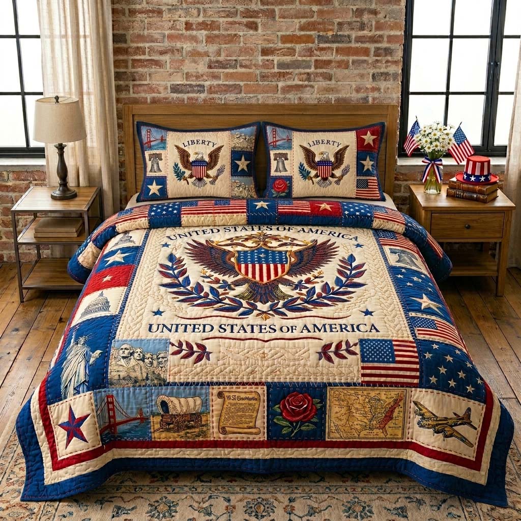 American Heritage Crest Quilted Bedding Set Cultural Heritage Coverlet Set Unique