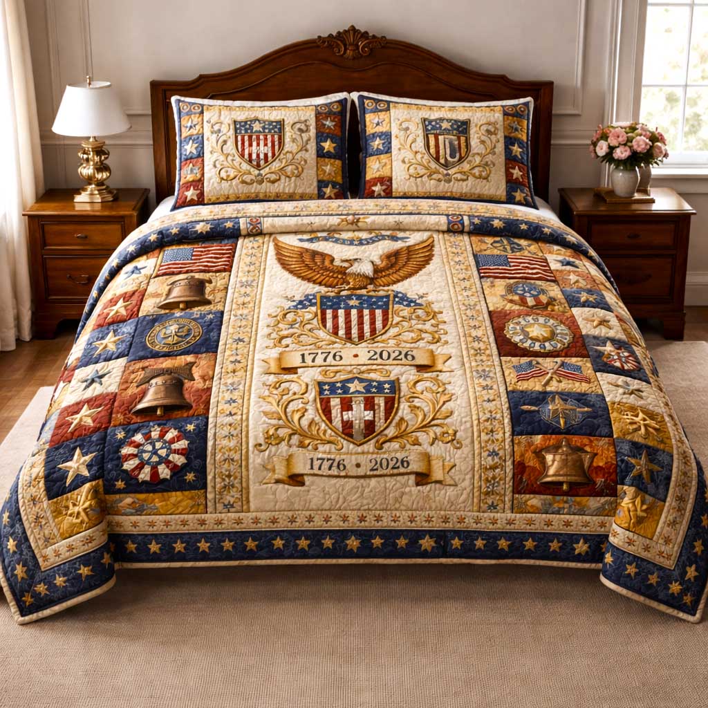 American Pride Quilted Bedding Set Patriotic America Coverlet Set Presents For New Home