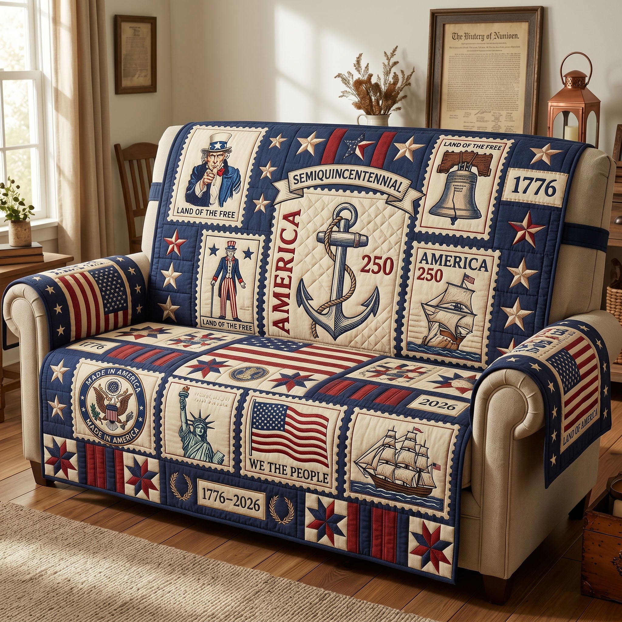 American Pride Quilted Sofa Cover American Heritage Quilted Couch Cover New Home Gift