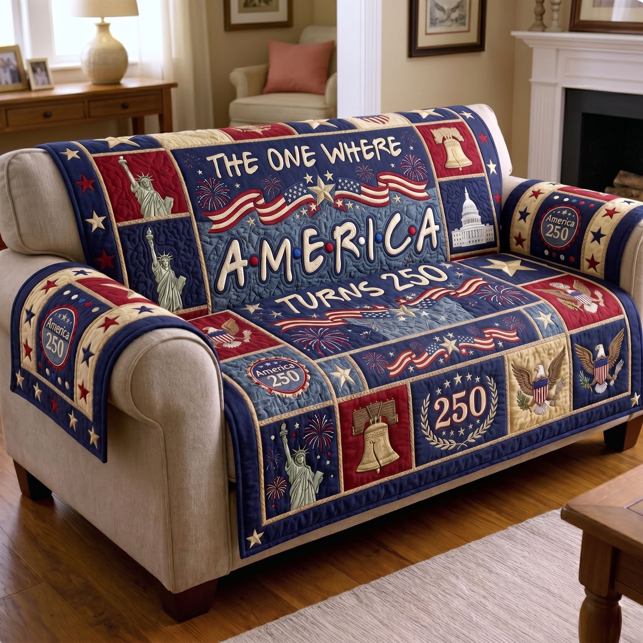 American Pride Quilted Sofa Cover Liberty Spirit Quilted Couch Cover Home Lover Gift