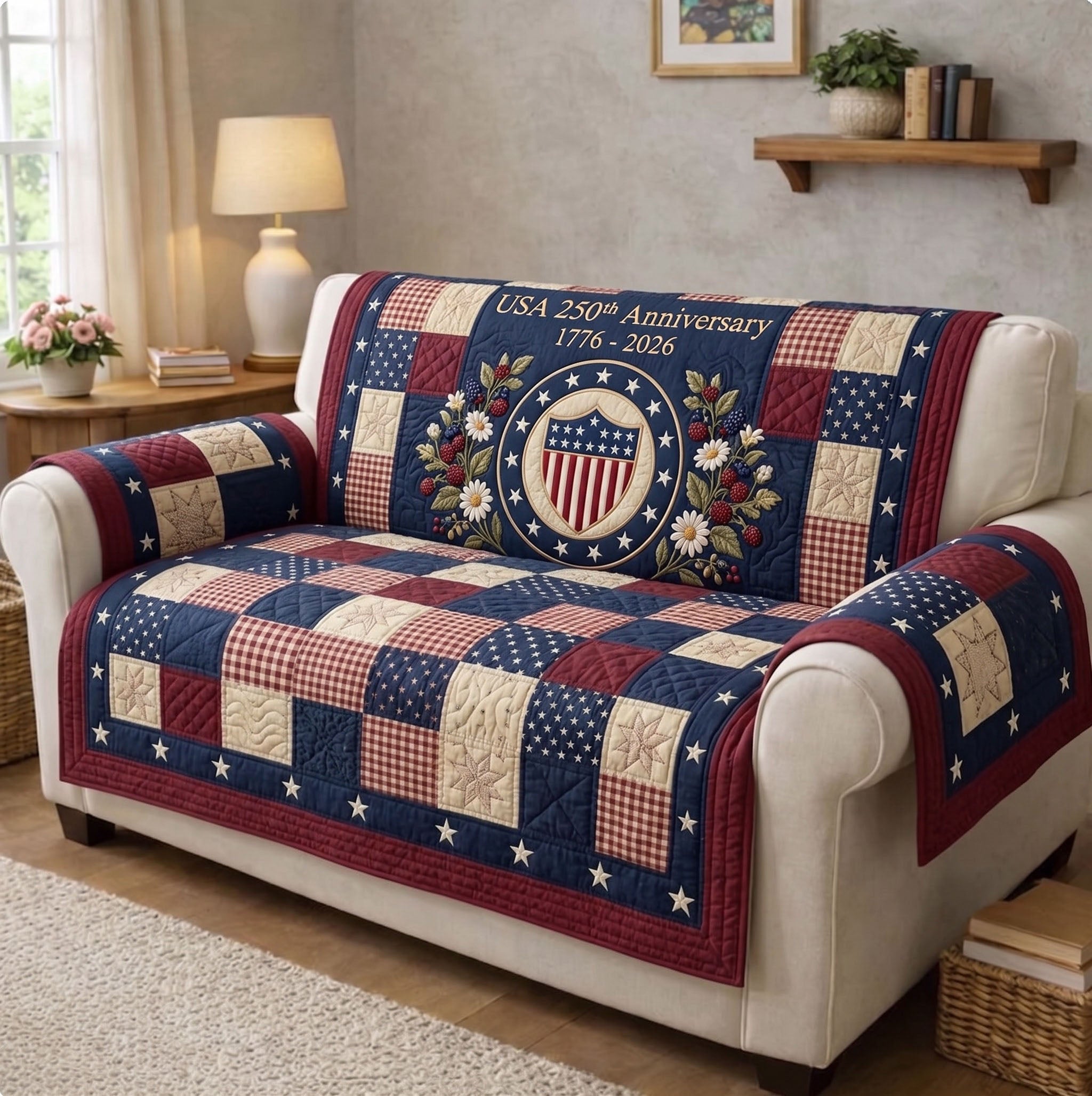 American Pride Quilted Sofa Cover Liberty Spirit Quilted Couch Cover Special Gift