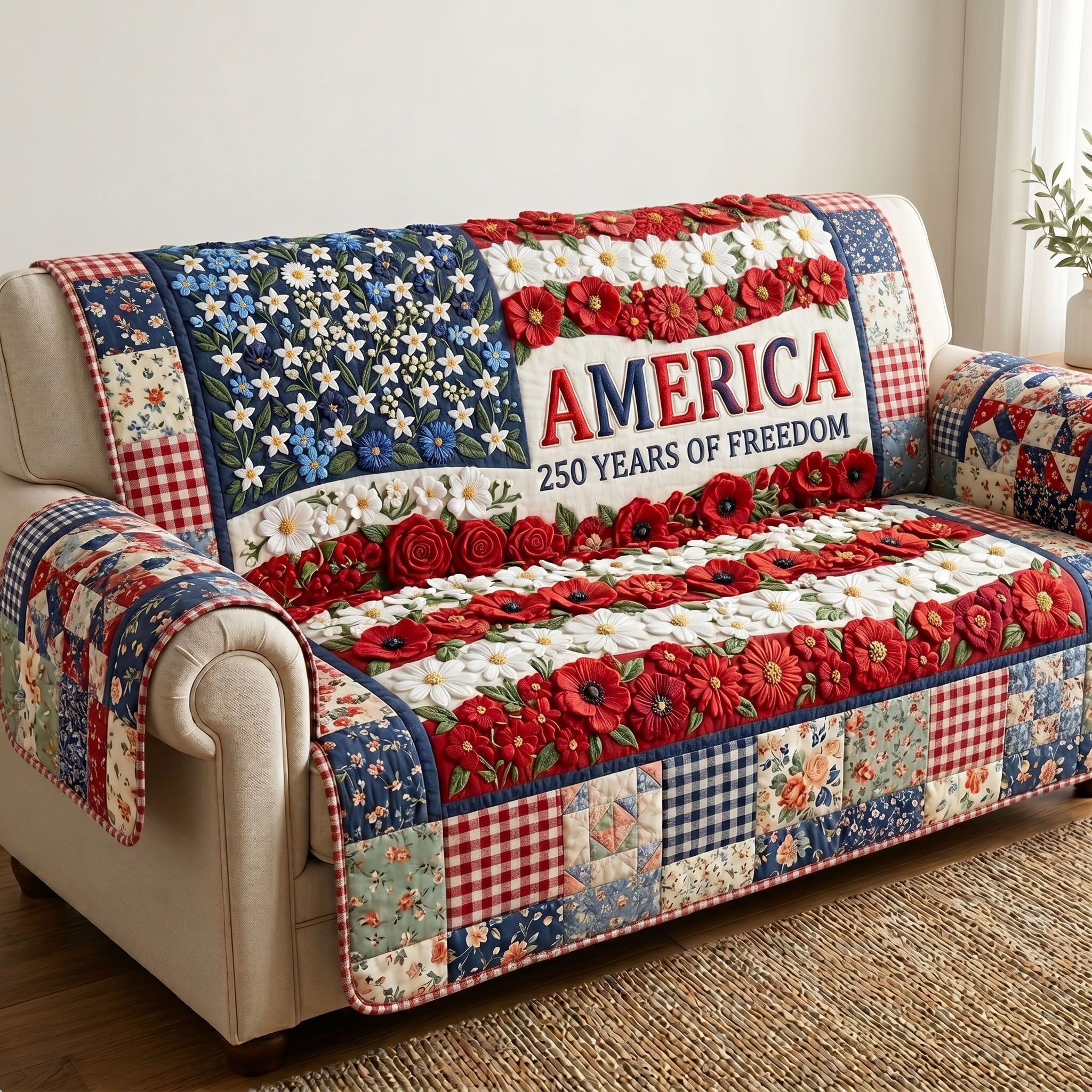 American Pride Quilted Sofa Cover Liberty Spirit Quilted Couch Cover Unique Decor Gift