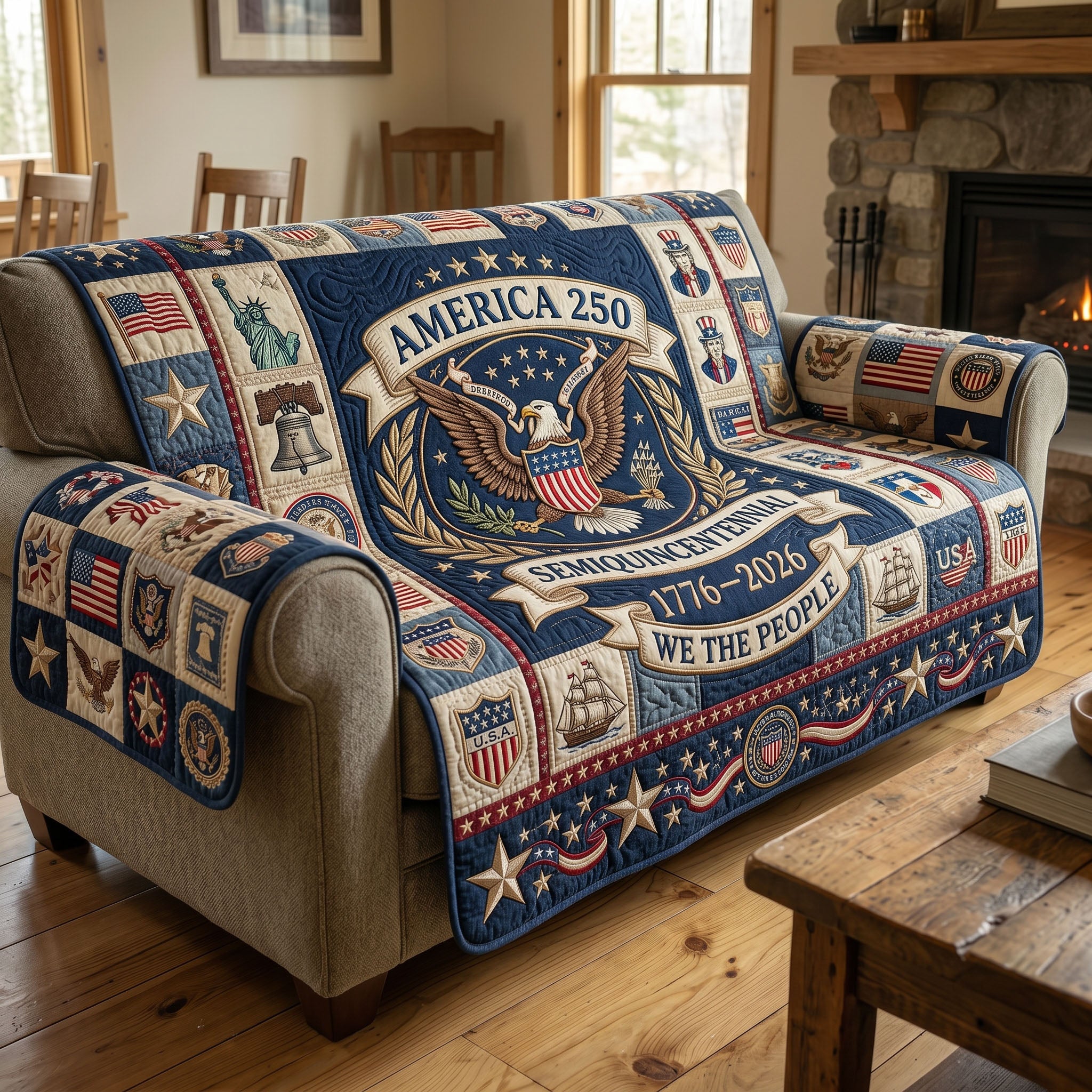 American Pride Quilted Sofa Cover Patriotic Pride Quilted Couch Cover Room Lover Gift