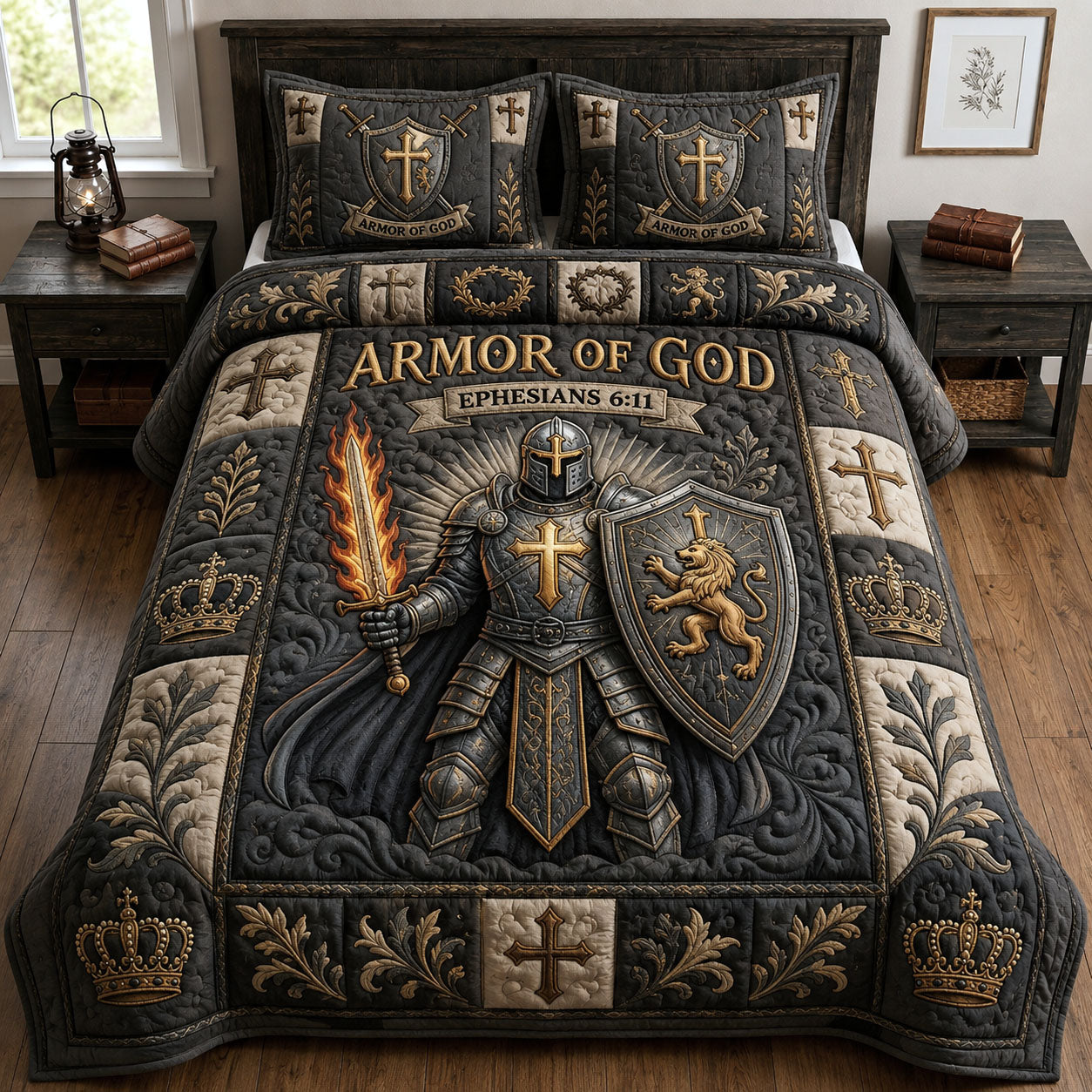 Armor Of God Quilted Bedding Set Christian Warrior Coverlet Set Gift For Cozy Spaces