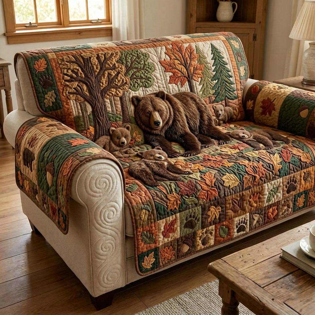 Autumn Cubs Quilted Sofa Cover Autumn Cubs Quilted Couch Cover Cozy Living Gift Ideas