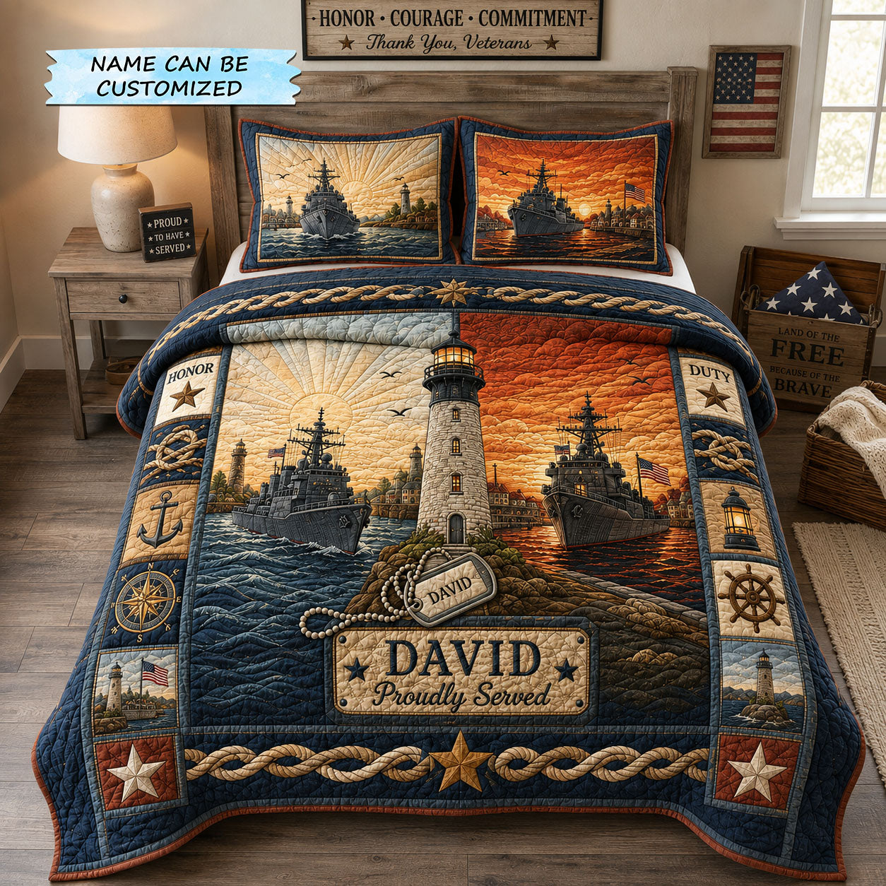 Beacon Of Duty Quilted Bedding Set Military Patriotic Coverlet Set Best Decor Gift