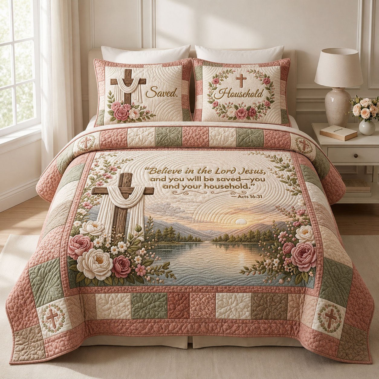 Bible Verse Floral Quilted Bedding Set Christian Floral Coverlet Set Unique Home Decor Finds