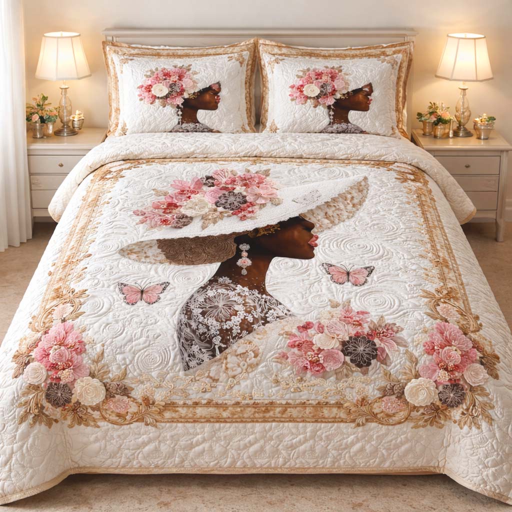 Blossom Grace Lady Quilted Bedding Set Christian Faith Coverlet Set Unique Gift