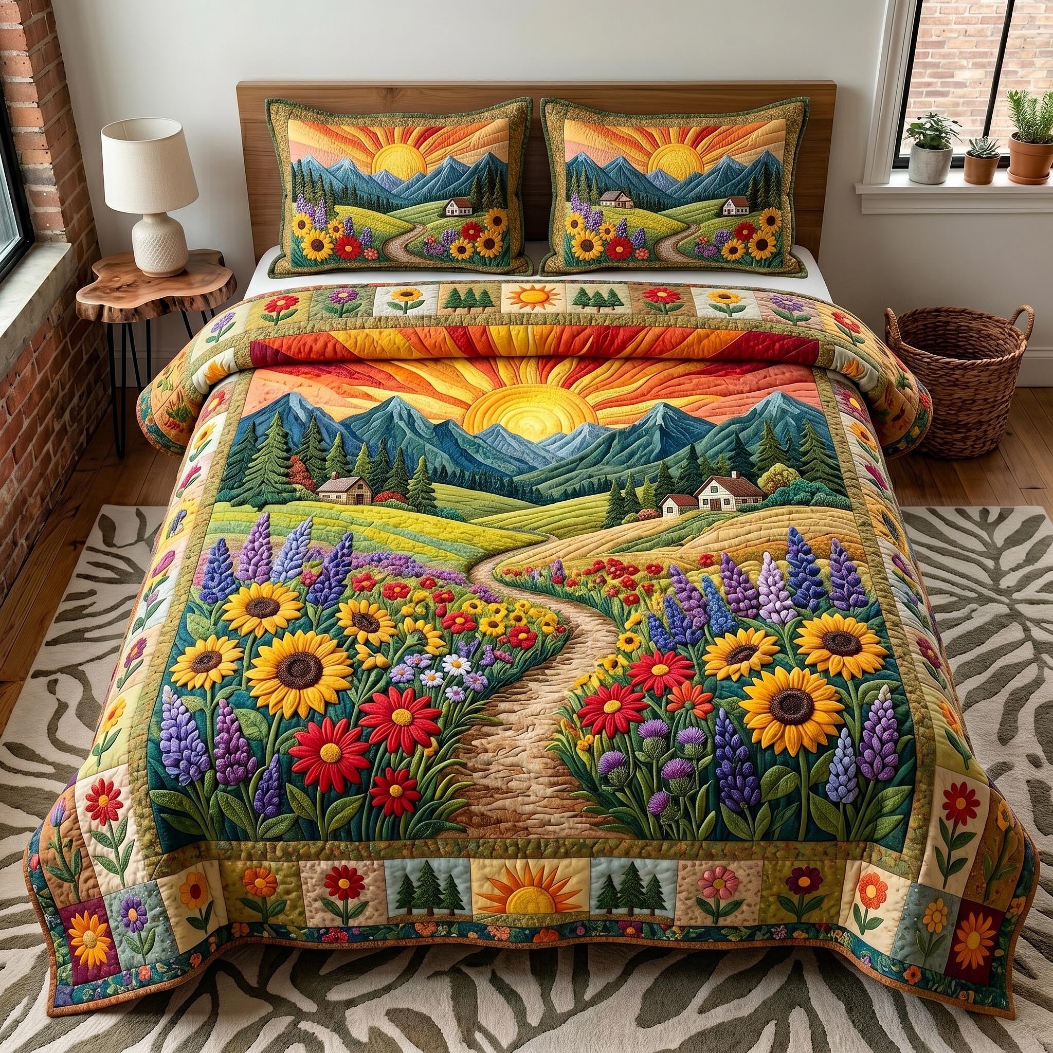 Blossom Meadow Quilted Bedding Set Floral Garden Coverlet Set Gift For Home Lover