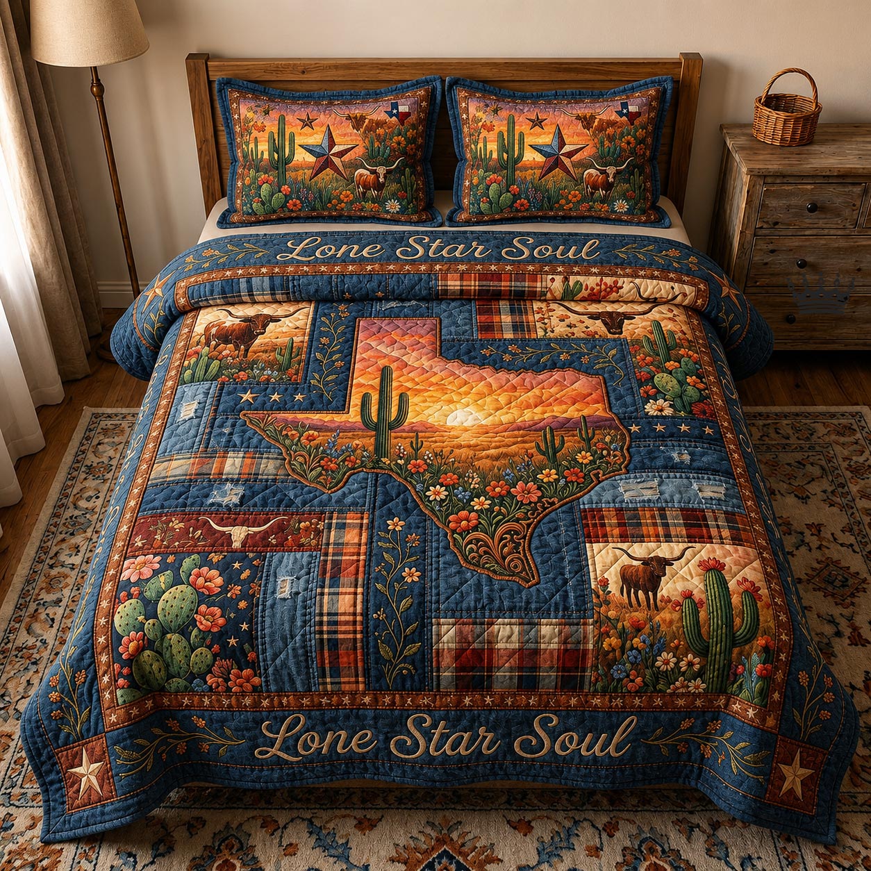 Bluebonnet State Quilted Bedding Set Texas Heritage Coverlet Set Gift For New Home