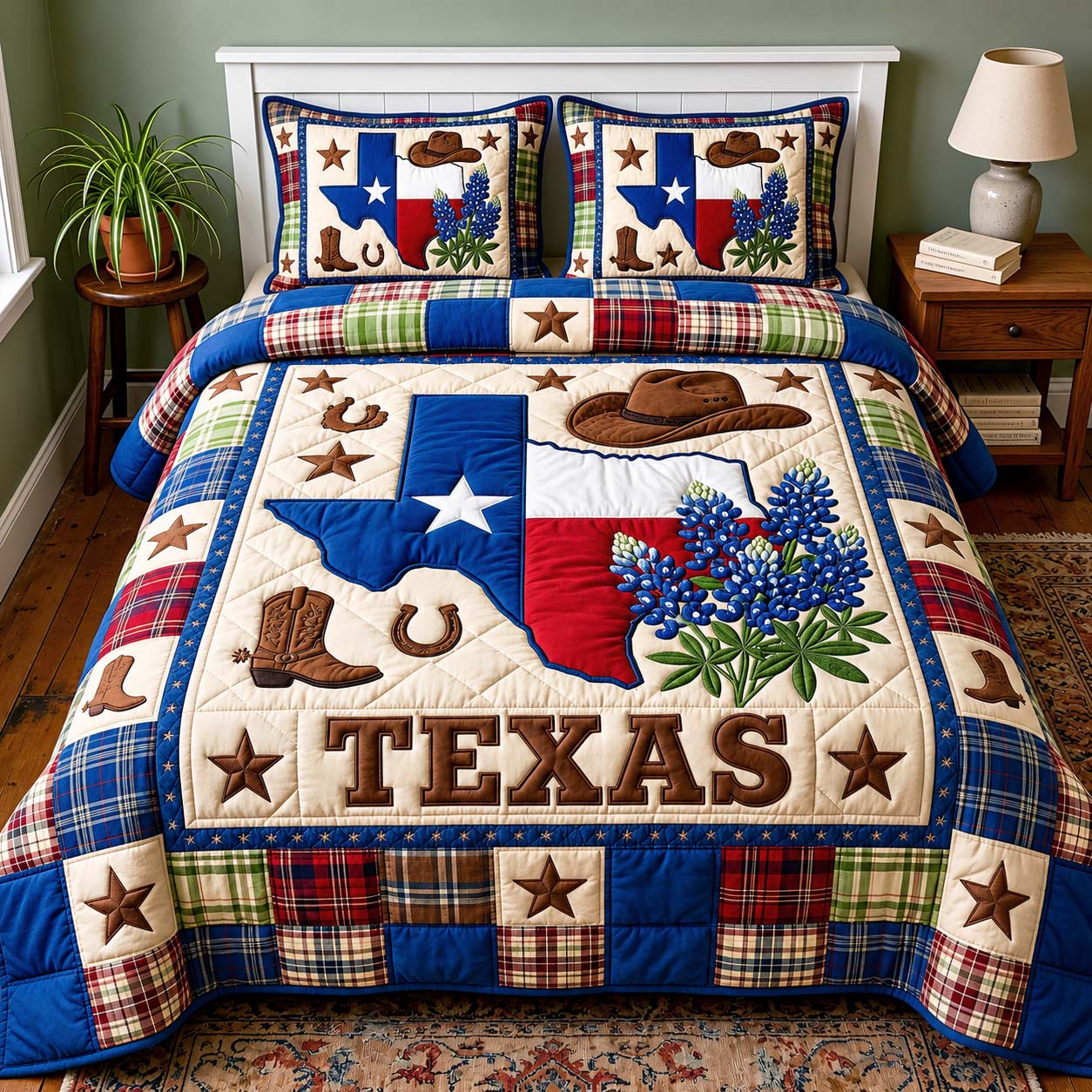 Bluebonnet State Quilted Bedding Set Texas Heritage Coverlet Set House Gift