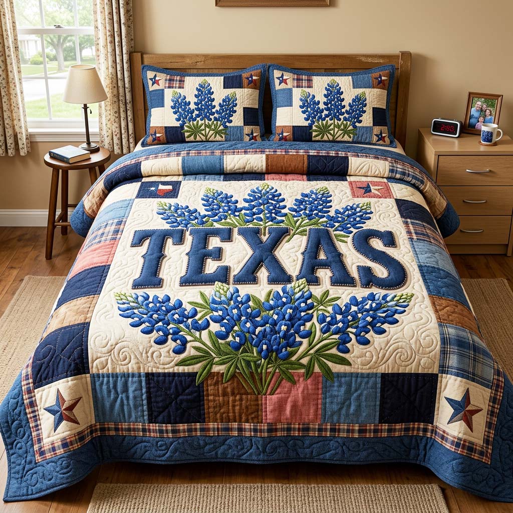 Bluebonnet Texas Quilted Bedding Set Texas Heritage Coverlet Set Gifts For New Homes