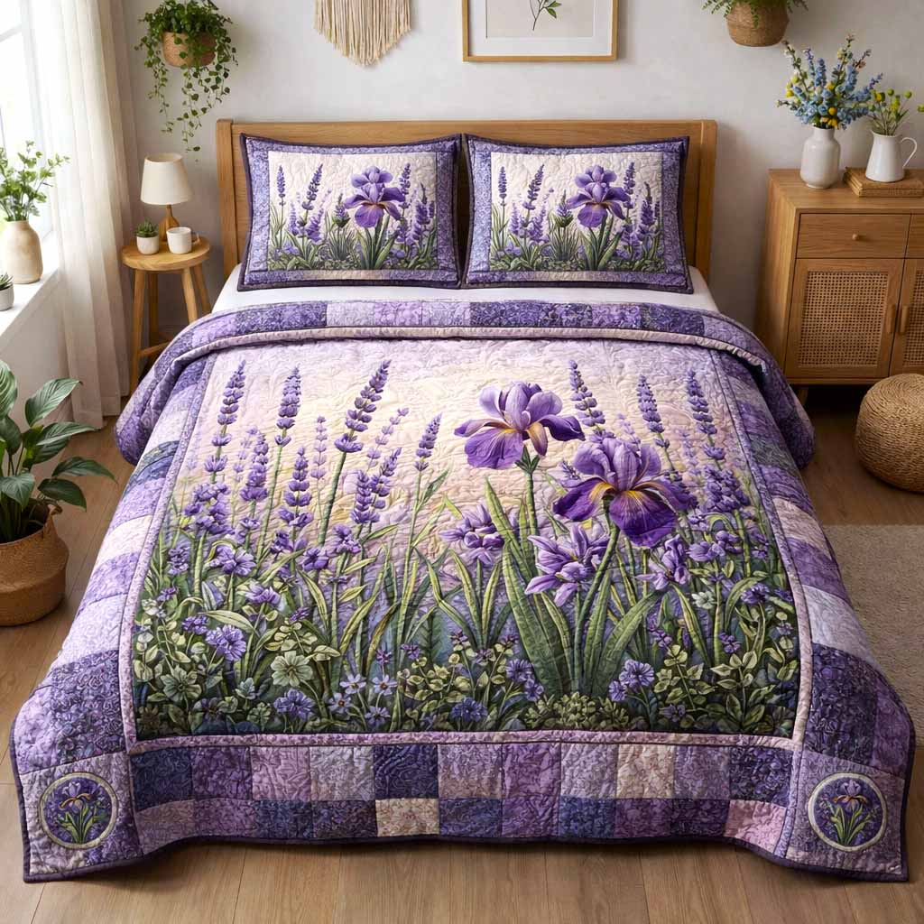 Boho Floral Quilted Bedding Set Floral Garden Coverlet Set Cozy Living Gift Ideas
