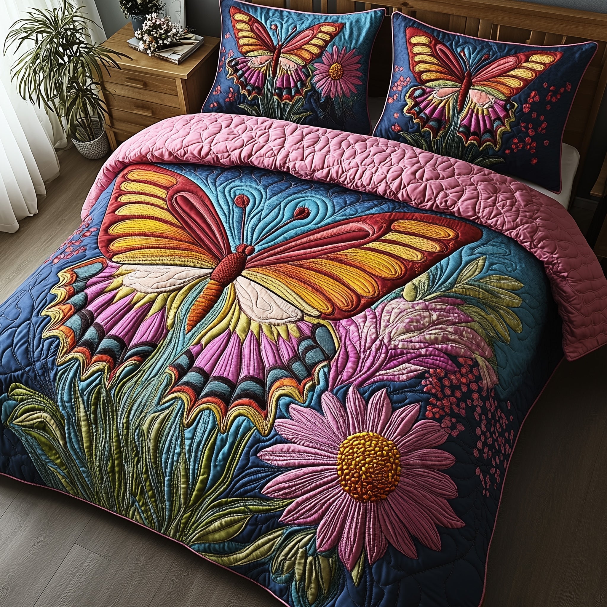 Butterfly Haven Quilted Bedding Set Butterfly Lover Coverlet Set Cute Room Decor