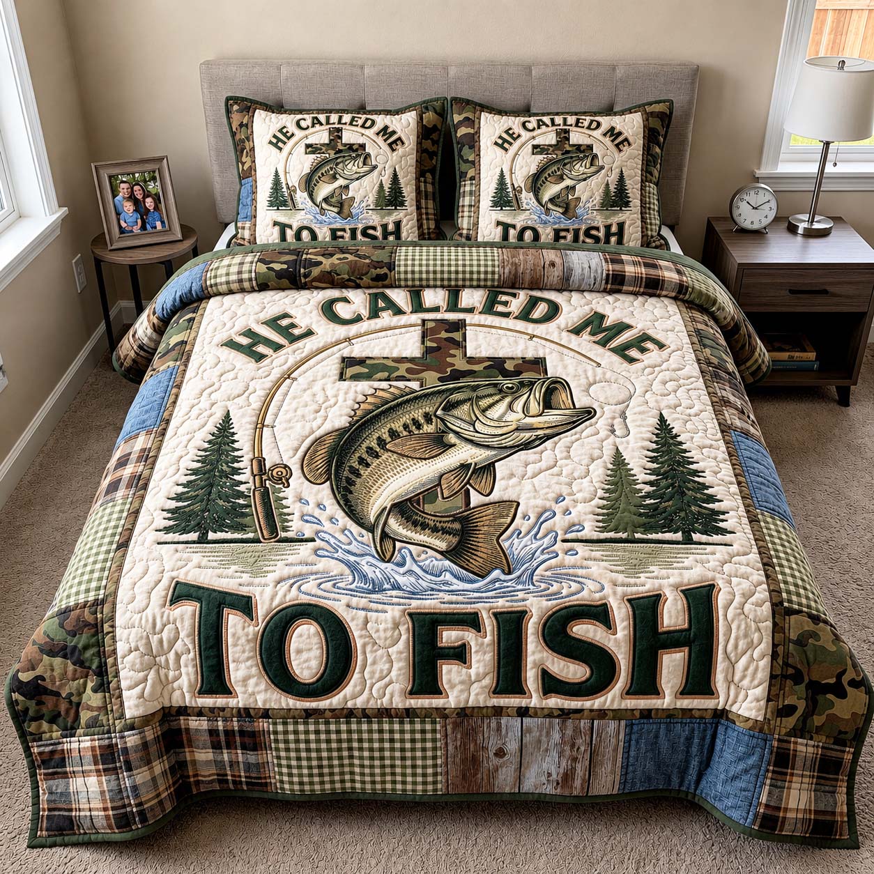 Called Fishing Quilted Bedding Set Fish Lover Coverlet Set Perfect Gift Ideas