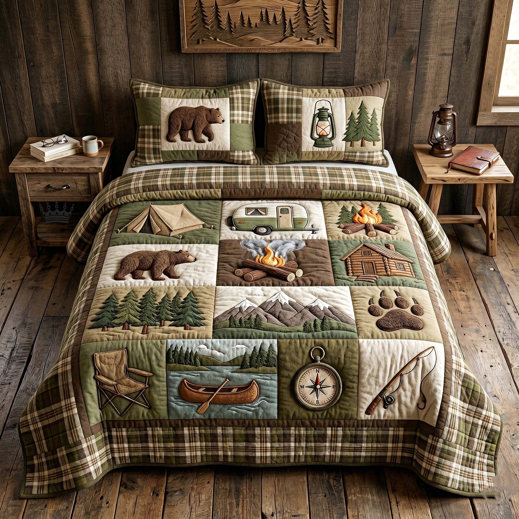Camp Escape Quilted Bedding Set Camping Lifestyle Coverlet Set Trendy Room Decor