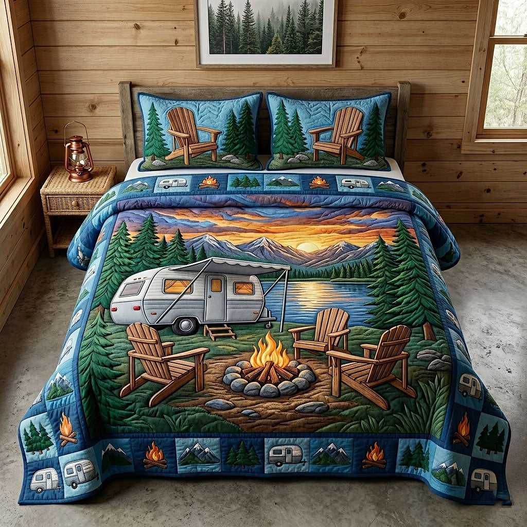 Camp Life Quilted Bedding Set Camping Lifestyle Coverlet Set Cute Room Decor Gifts