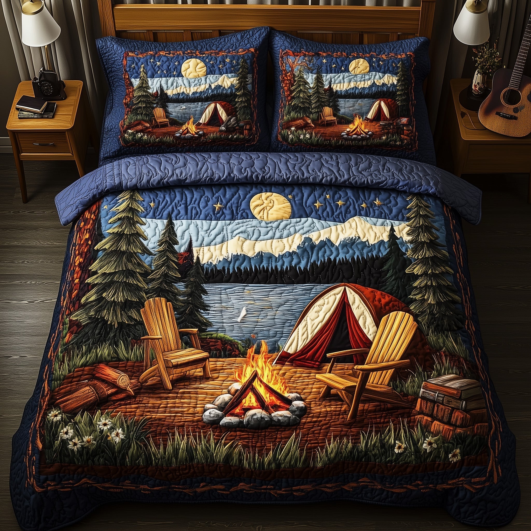 Campfire Dreams Quilted Bedding Set Camping Lifestyle Coverlet Set Present For New Home