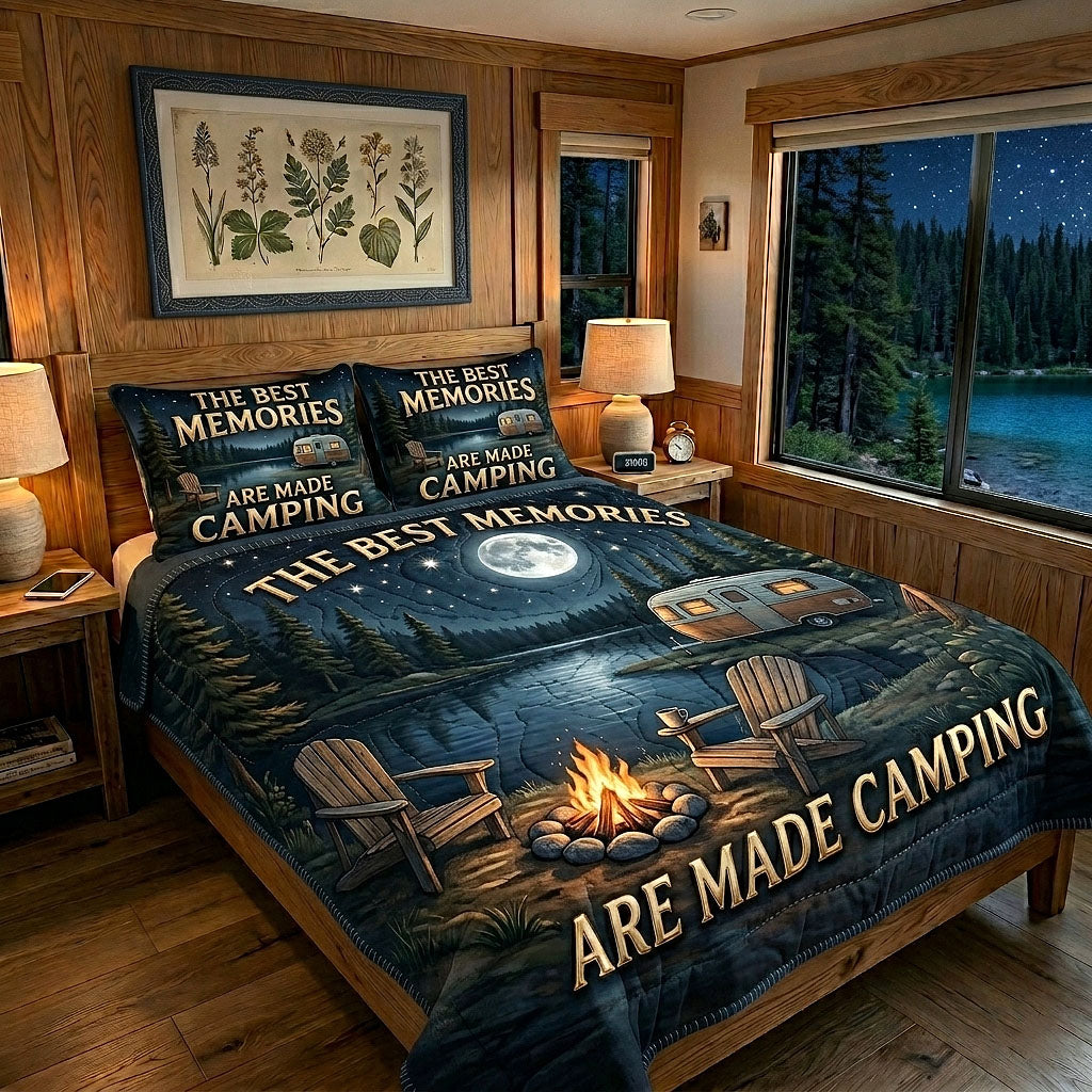 Camping Life Quilted Bedding Set Camping Lifestyle Coverlet Set Cute Room Decor