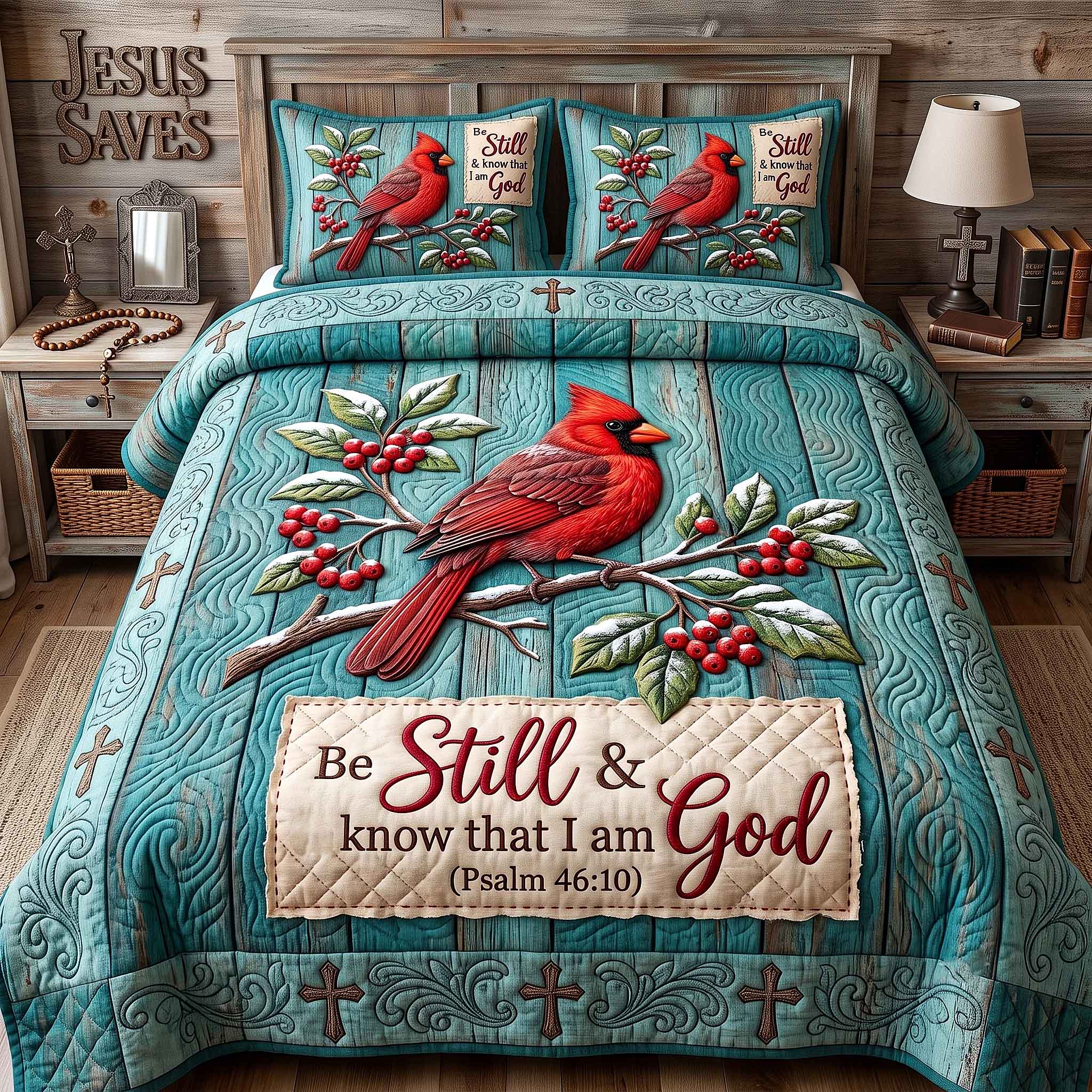 Cardinal Faith Quilted Bedding Set Christian Cardinal Coverlet Set Gift For Home Decor