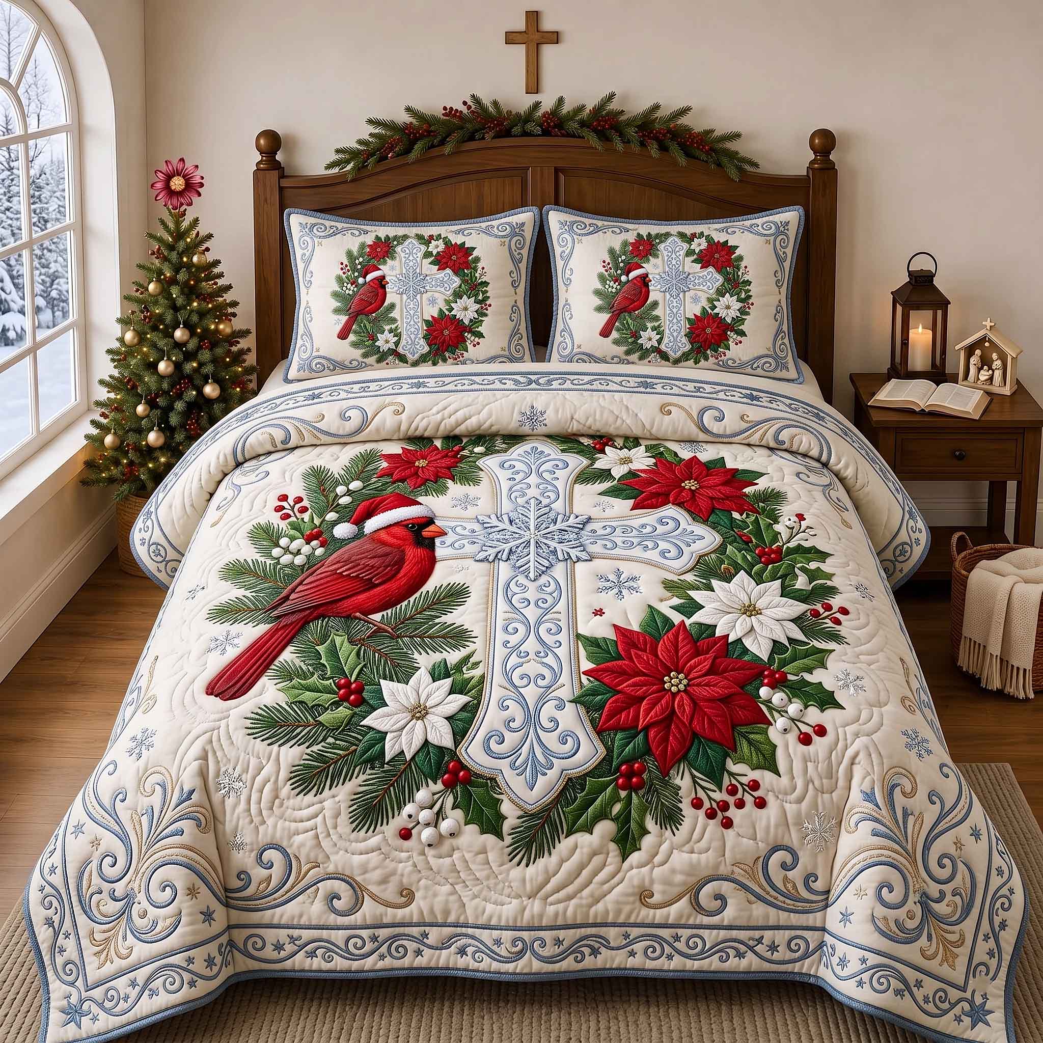 Cardinal Faith Quilted Bedding Set Garden Faith Cardinal Quilted Bedding Set