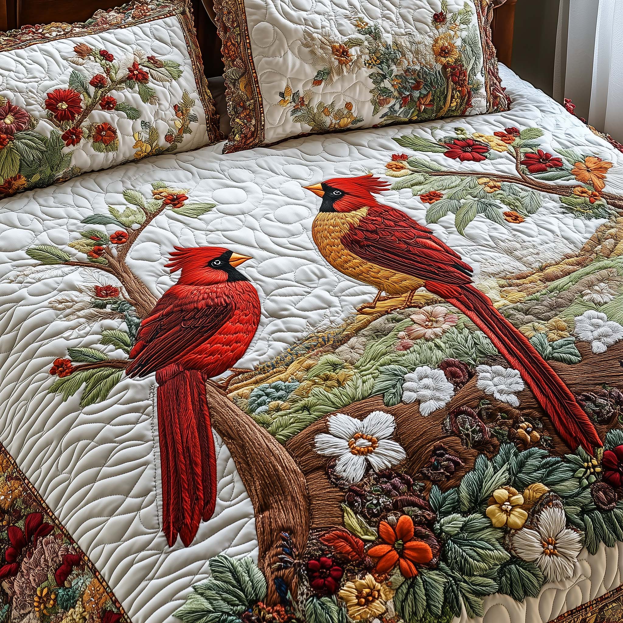 Cardinal Love Dance Quilted Bedding Set Cardinal Lover Coverlet Set Room Decor Gift