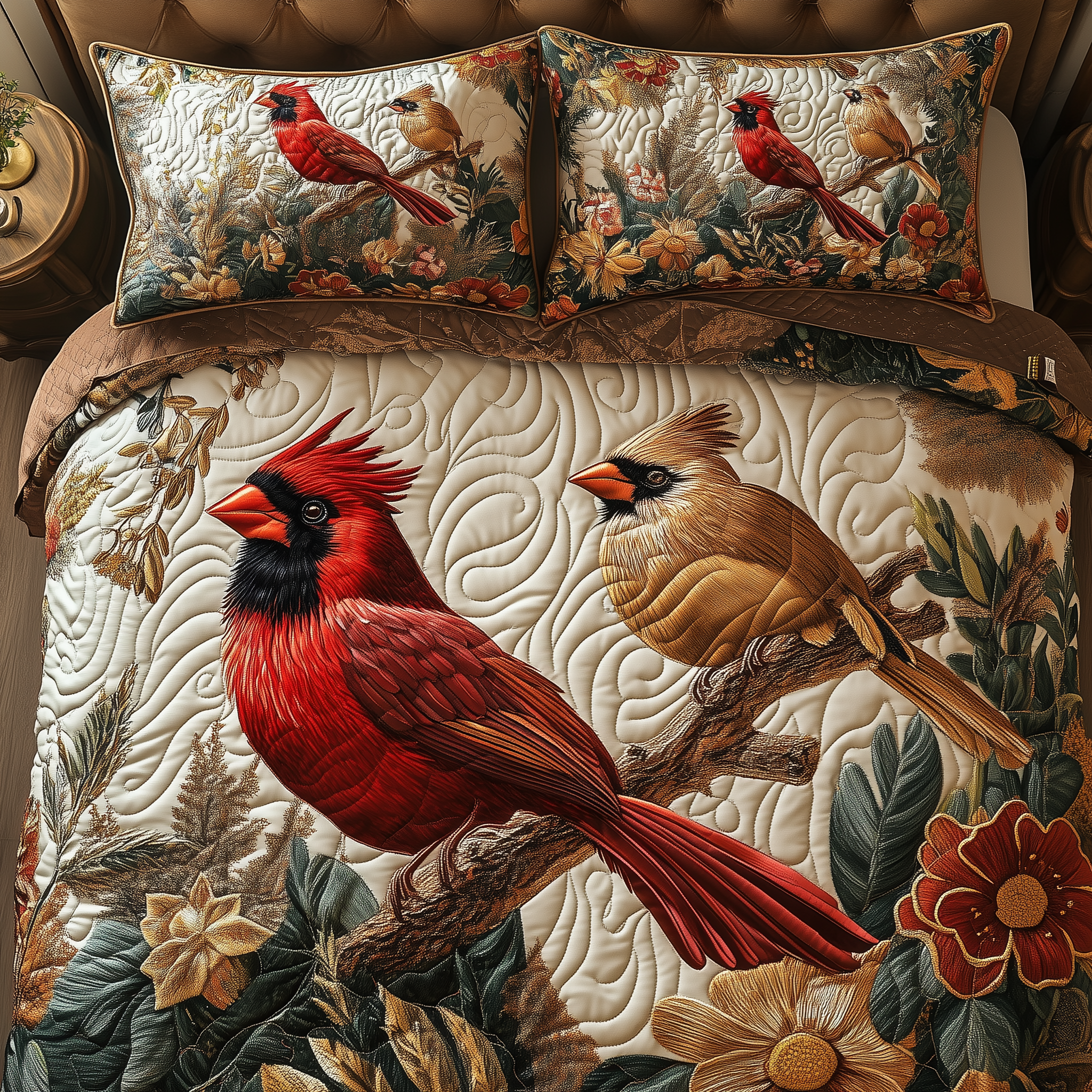 Cardinal Love Dance Quilted Bedding Set Cardinal Lover Coverlet Set Top Gift