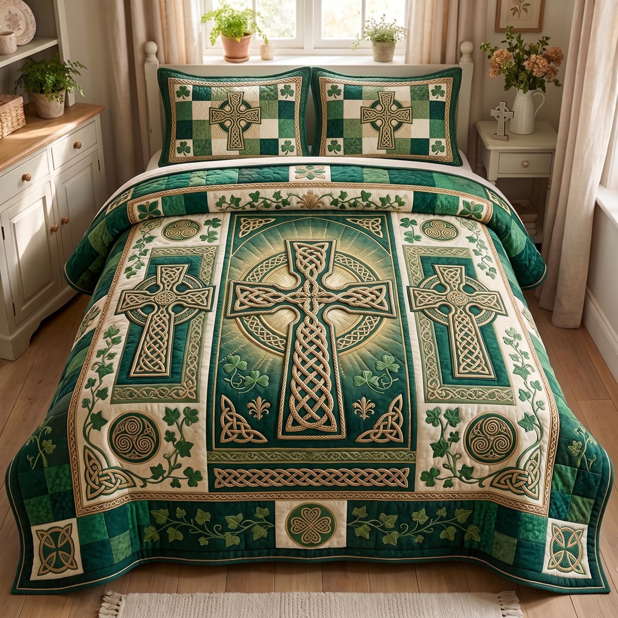 Celtic Heritage Quilted Bedding Set Celtic Heritage Coverlet Set Gift For House Lover