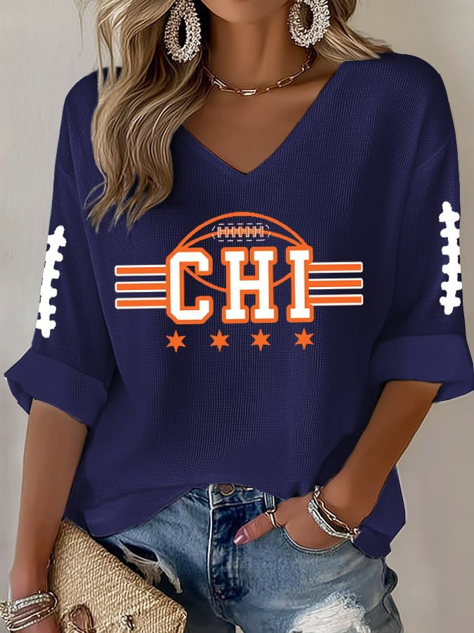 Chicago Bears Long Sleeve V-Neck Shirt Women's Football Merch Gifts For A Chicago Bears Fan