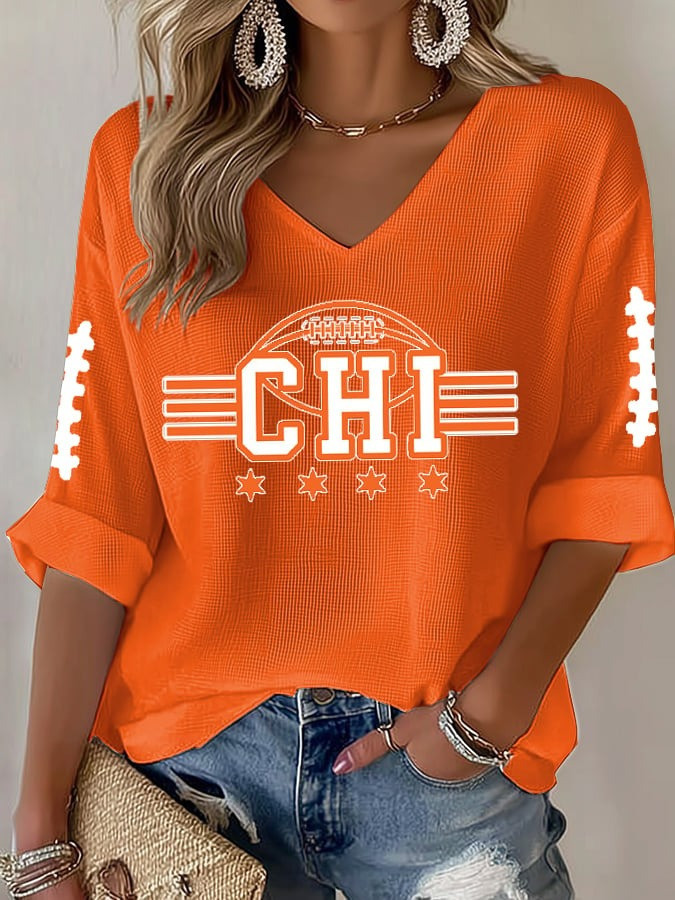 Chicago Bears Long Sleeve V-Neck Shirt Women's Football Merch Gifts For A Chicago Bears Fan - Image 2
