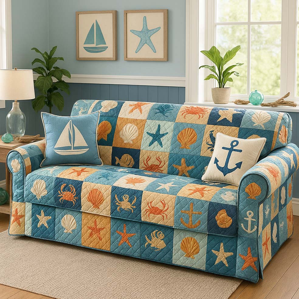 Coastal Breeze Quilted Sofa Cover Coastal Serenity Quilted Couch Cover New Home Gift Ideas