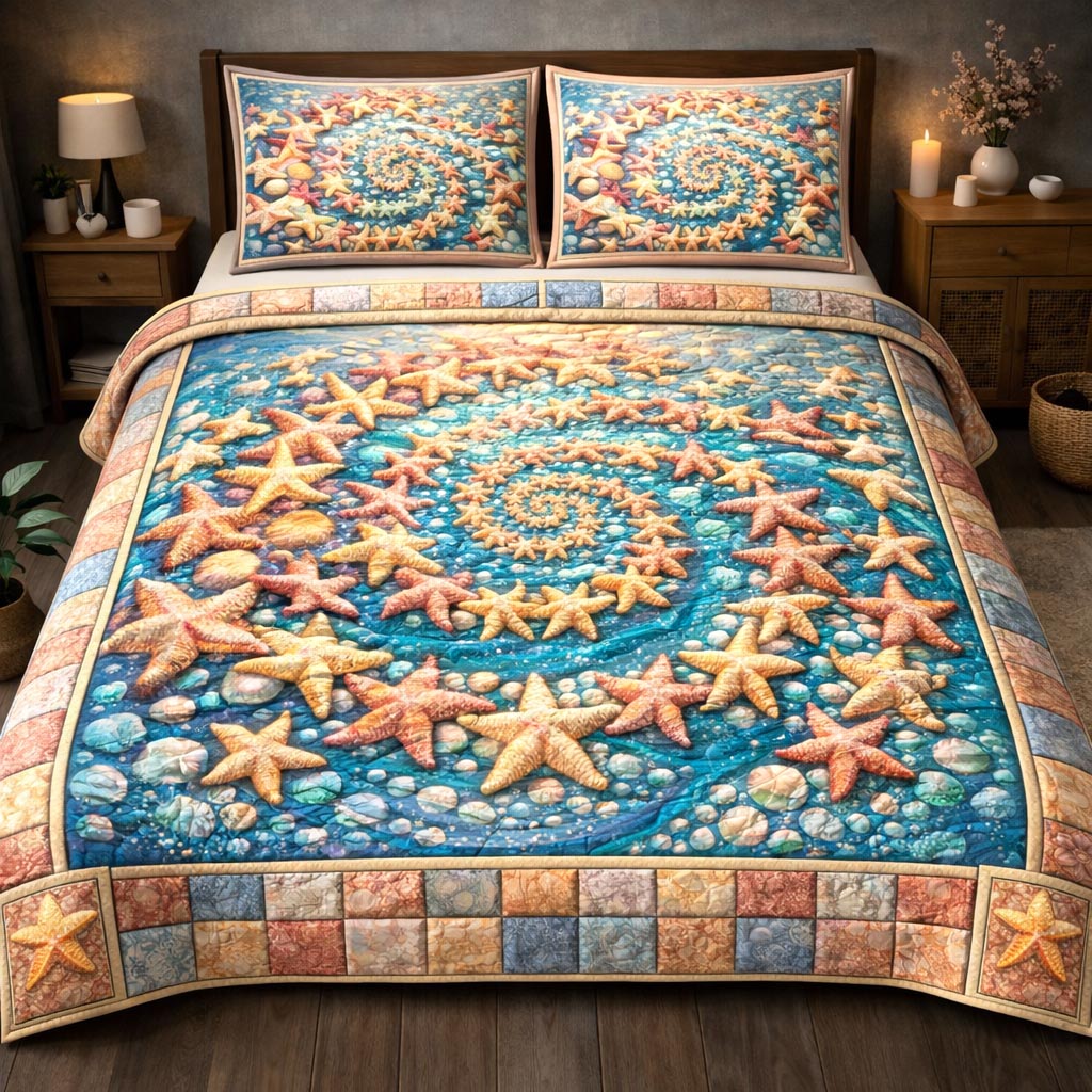 Coastal Treasure Quilted Bedding Set Coastal Serenity Coverlet Set Gift For Room Lovers