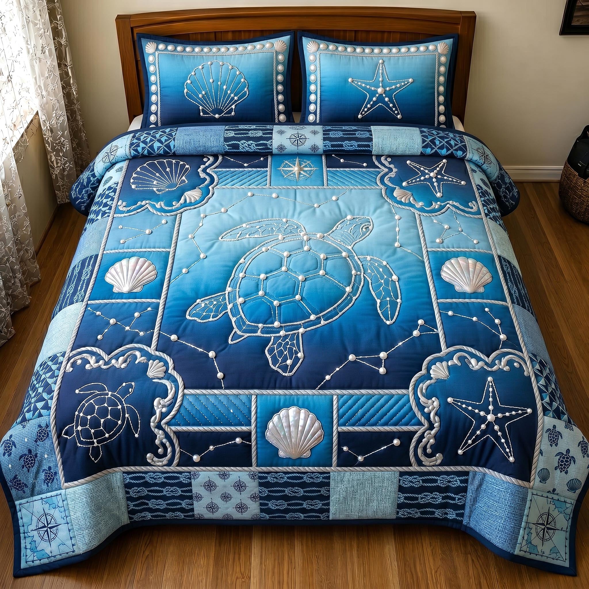 Coastal Whisper Quilted Bedding Set Coastal Serenity Coverlet Set Unique Decor Gift