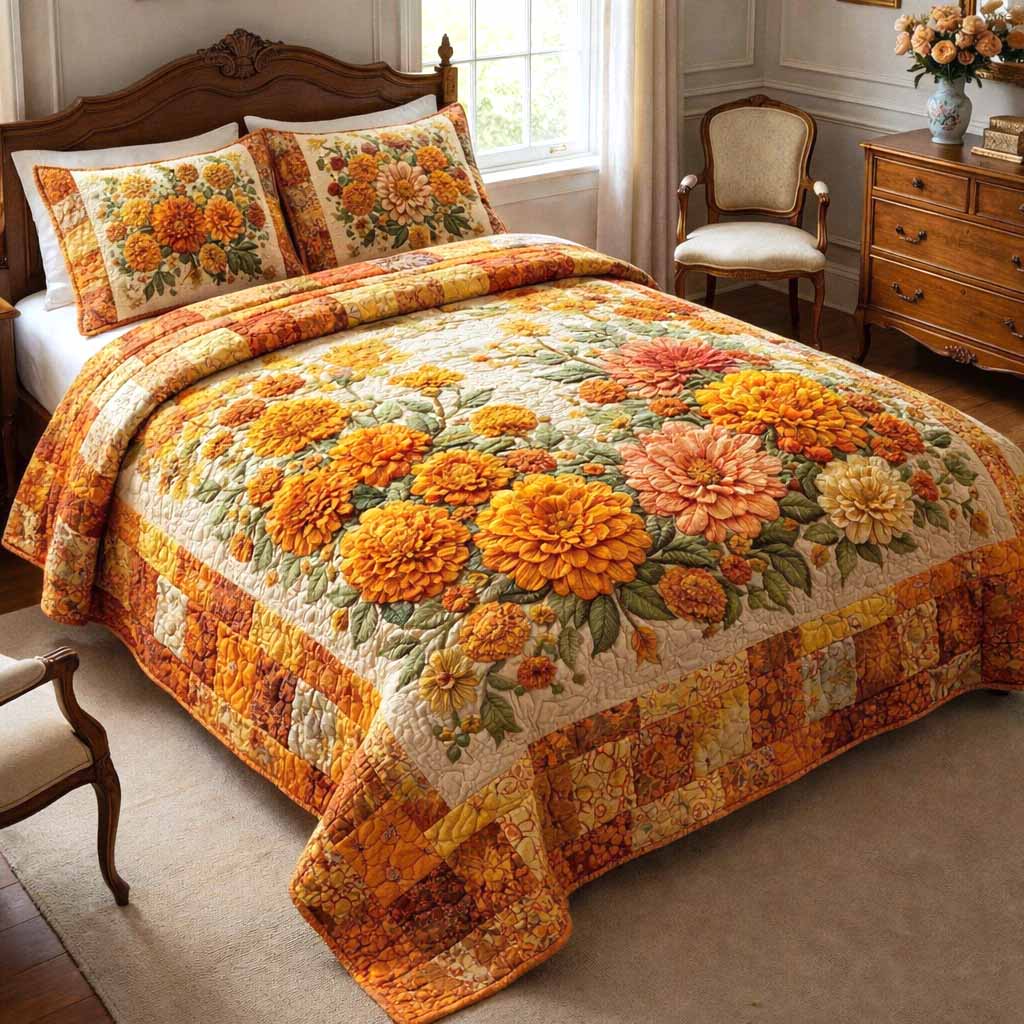 Cottage Bloom Quilted Bedding Set Floral Garden Coverlet Set Cool Gift