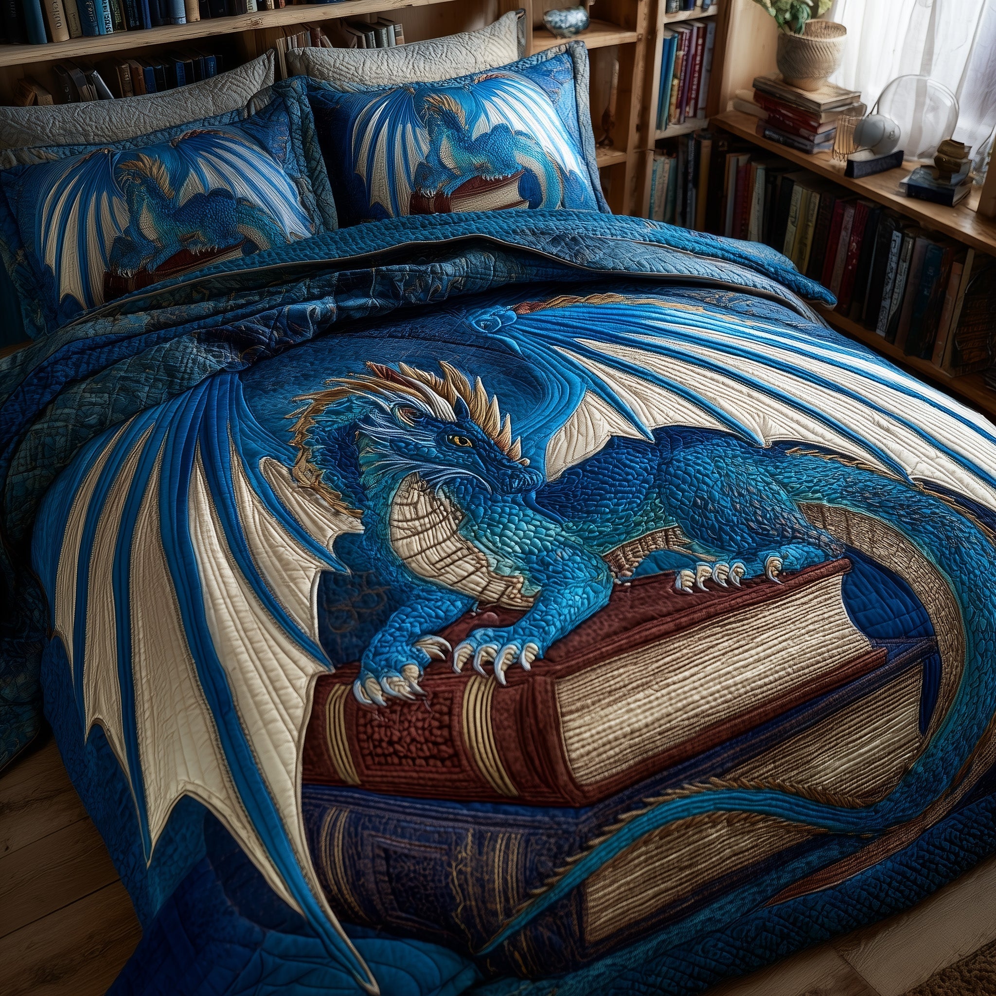 Dragon Quilted Bedding Set Dragon Lover Coverlet Set Room Decor Gift Ideas