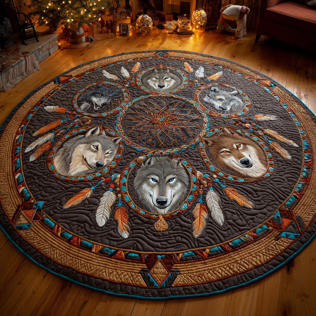 Dream Pack Quilted Round Mat Wolf Lover Round Rug Modern New Home Decor