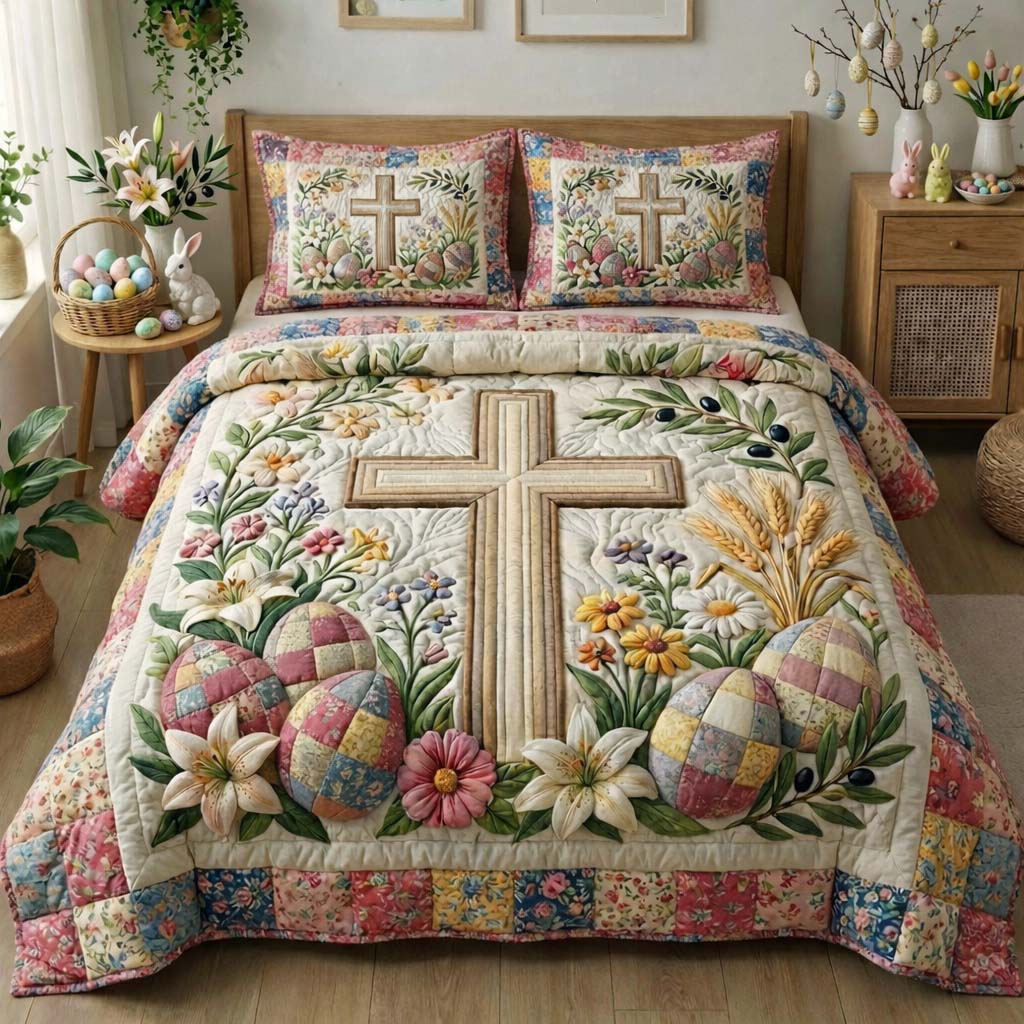 Easter Joy Quilted Bedding Set Easter Celebration Coverlet Set Home Decor Gift
