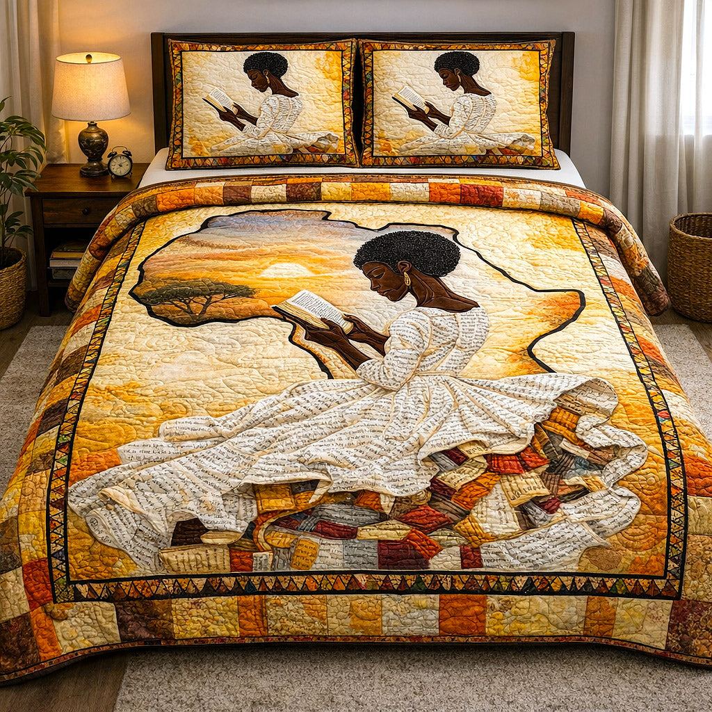 Ebony Glow Quilted Bedding Set African Heritage Coverlet Set Home Gifts For Her