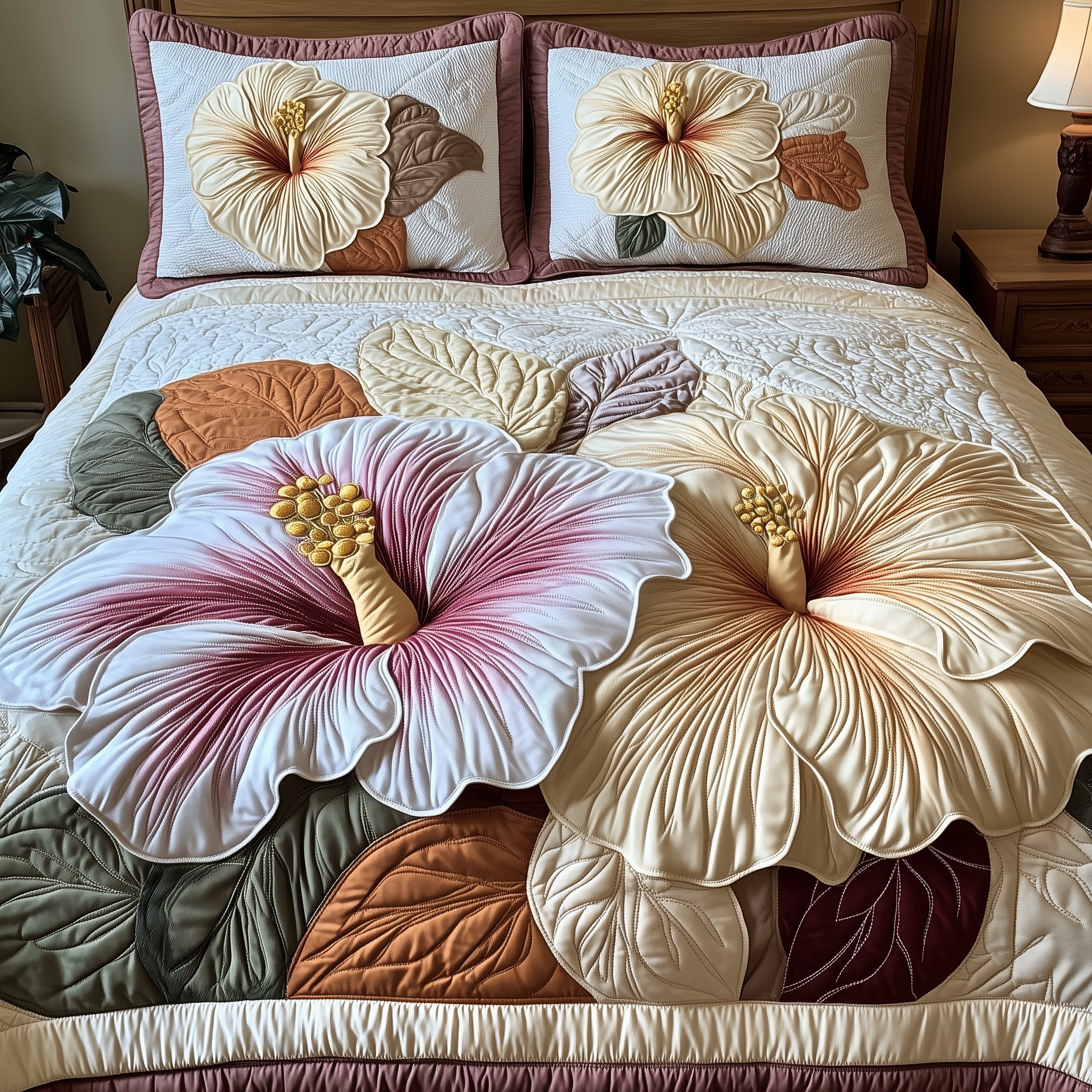 Elegance Hibiscus Heaven Quilted Bedding Set Coastal Serenity Coverlet Set Room Gifts