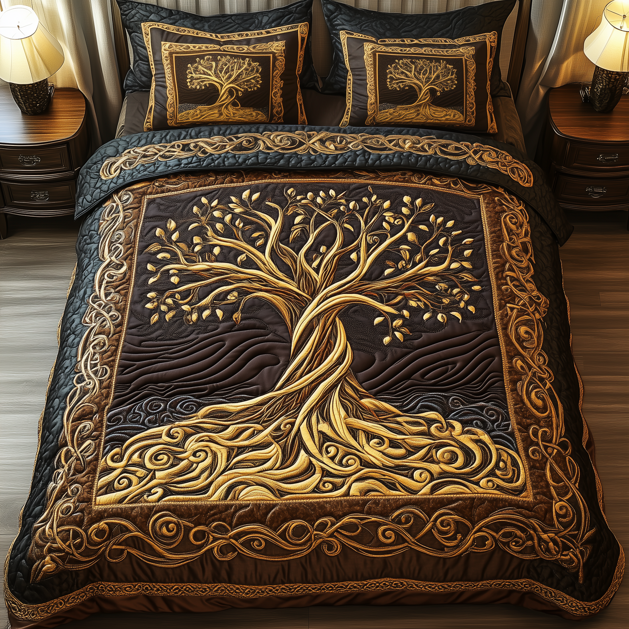 Eternal Tree Of Life Quilted Bedding Set Rustic Lifestyle Coverlet Set Cozy Home Decor