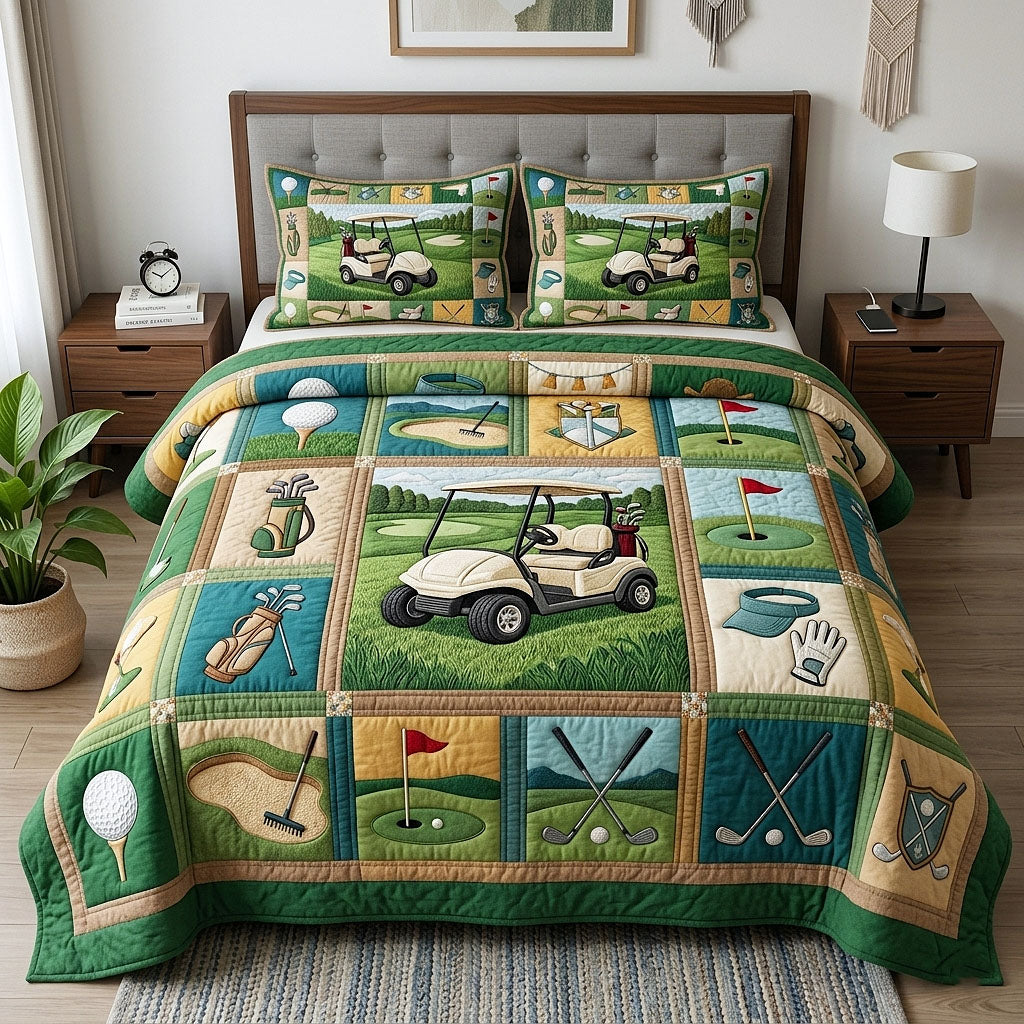 Fairway Club Quilted Bedding Set Golf Lifestyle Coverlet Set Gift For Living Room
