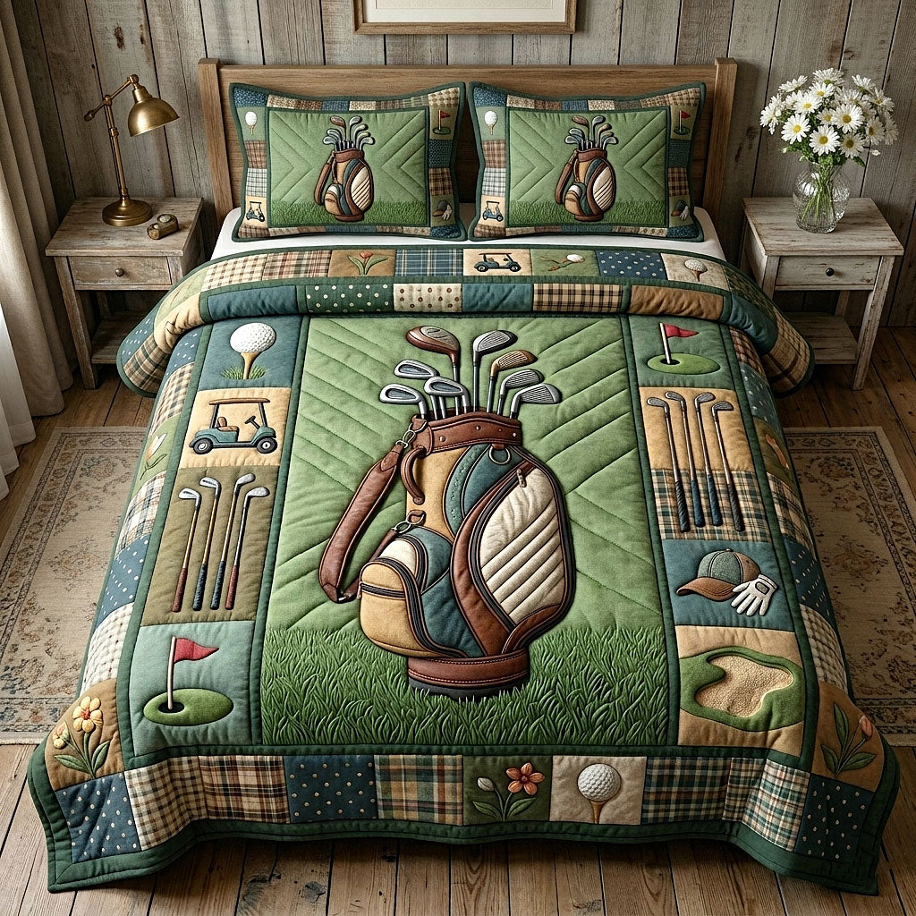 Fairway Club Quilted Bedding Set Golf Lifestyle Coverlet Set Gifts For Living Rooms