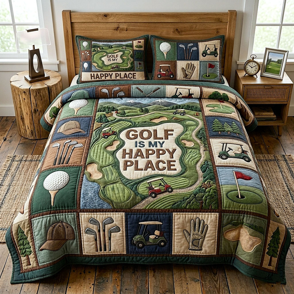 Fairway Club Quilted Bedding Set Golf Lifestyle Coverlet Set Presents For New Home