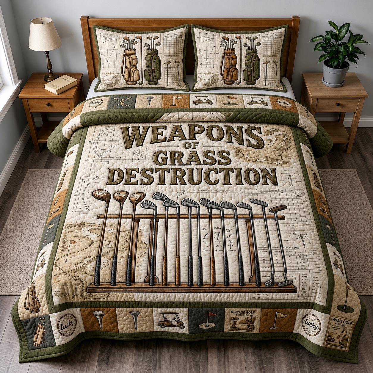 Fairway Spirit Quilted Bedding Set Golf Lifestyle Coverlet Set Room Decor Ideas