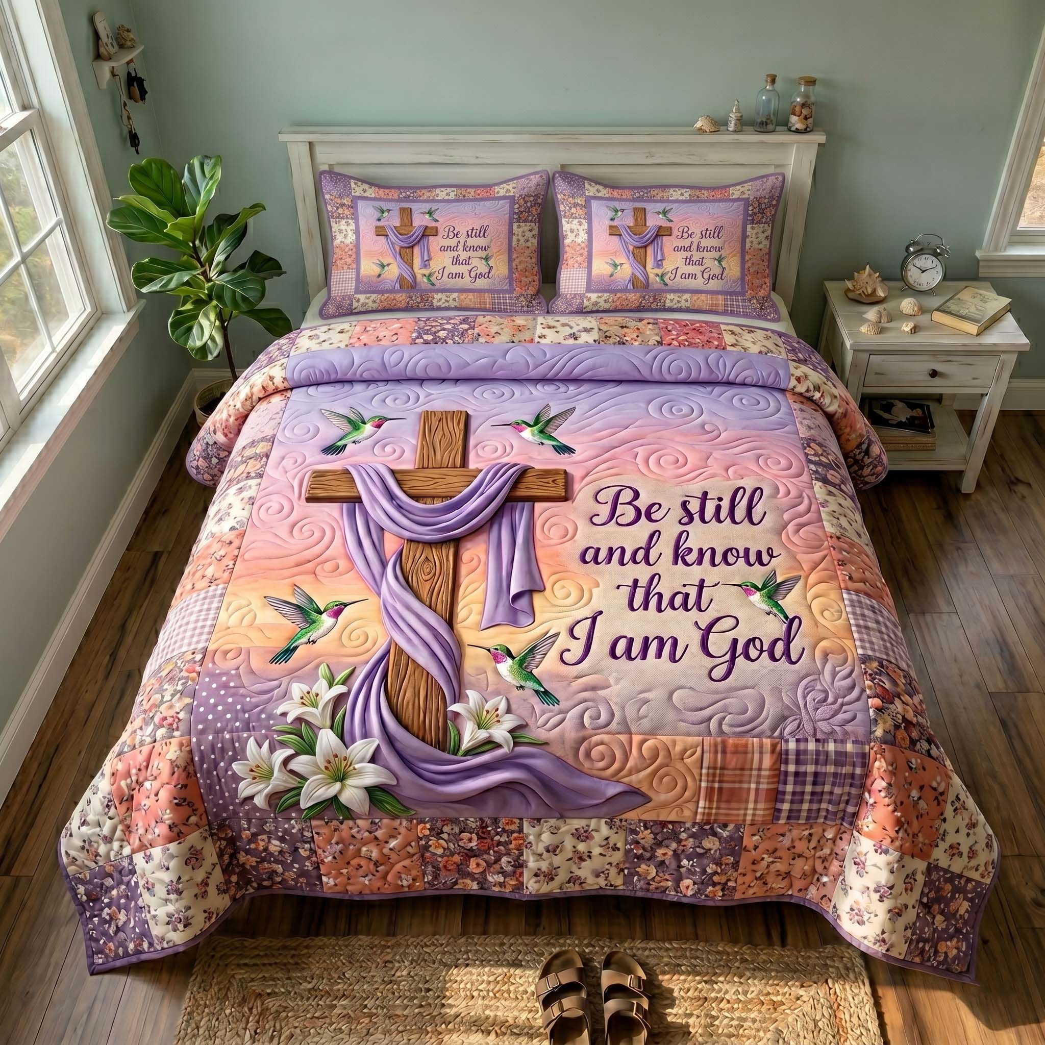Faith Blossoms Quilted Bedding Set Christian Faith Coverlet Set Gift For Cozy Spaces